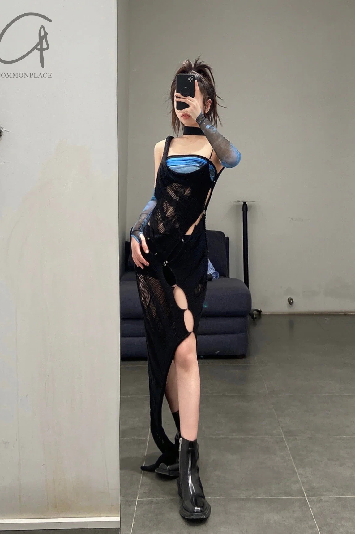 OUDE WAAG Double-layer tube top with print around the neck OW-21AW-AS11BU069 Blue and black OW-21AW-AS11 - Image 20