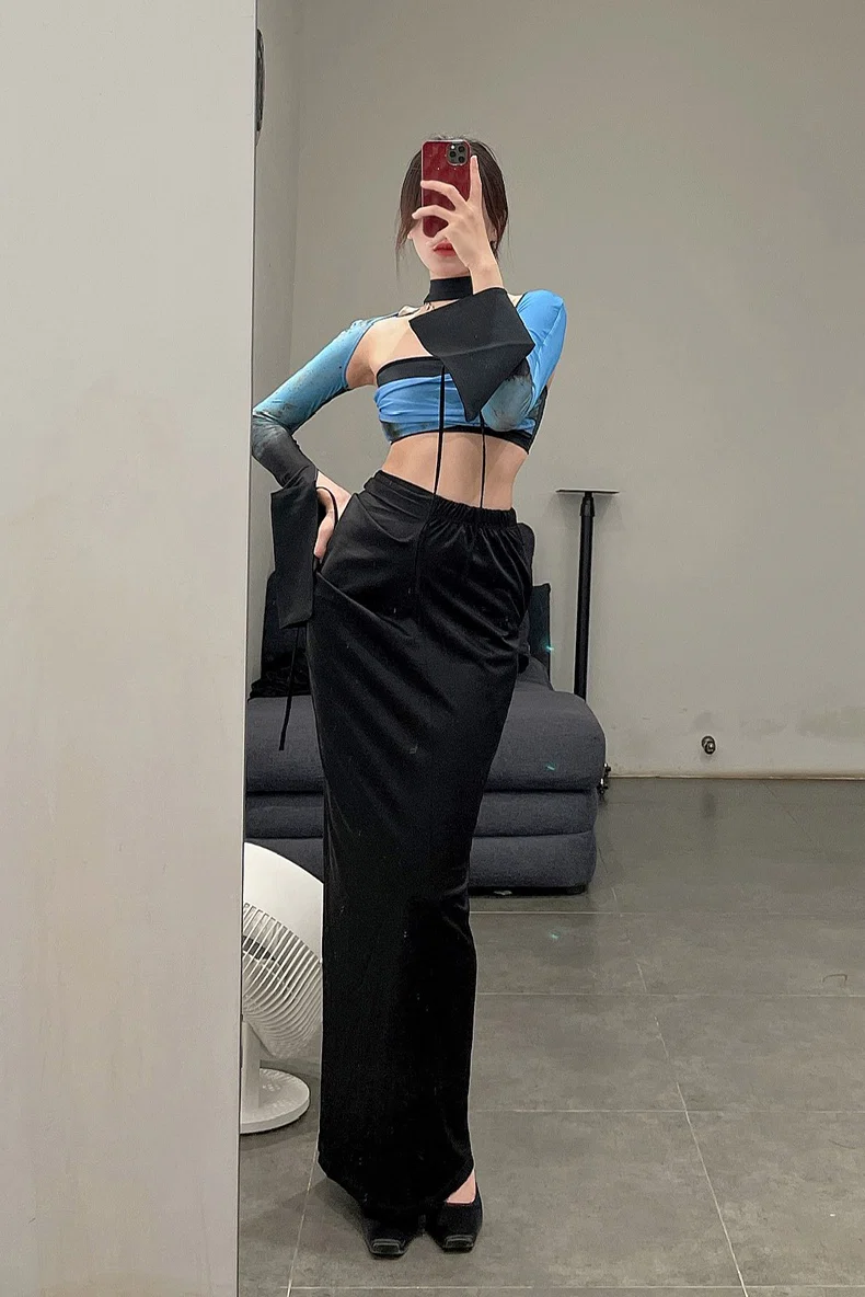 OUDE WAAG Double-layer tube top with print around the neck OW-21AW-AS11BU069 Blue and black OW-21AW-AS11 - Image 22