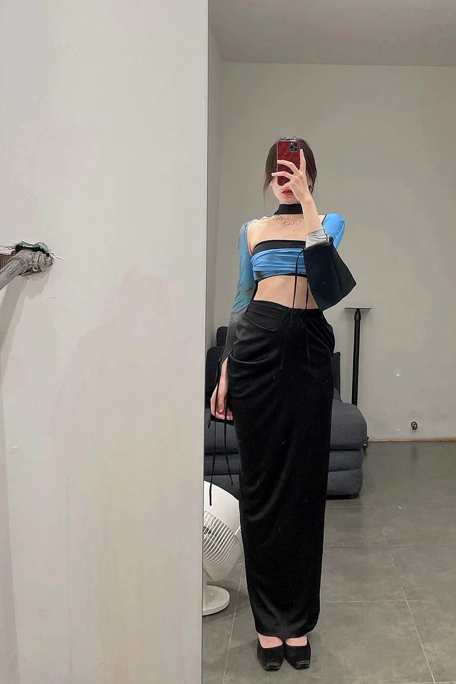 OUDE WAAG Double-layer tube top with print around the neck OW-21AW-AS11BU069 Blue and black OW-21AW-AS11 - Image 24