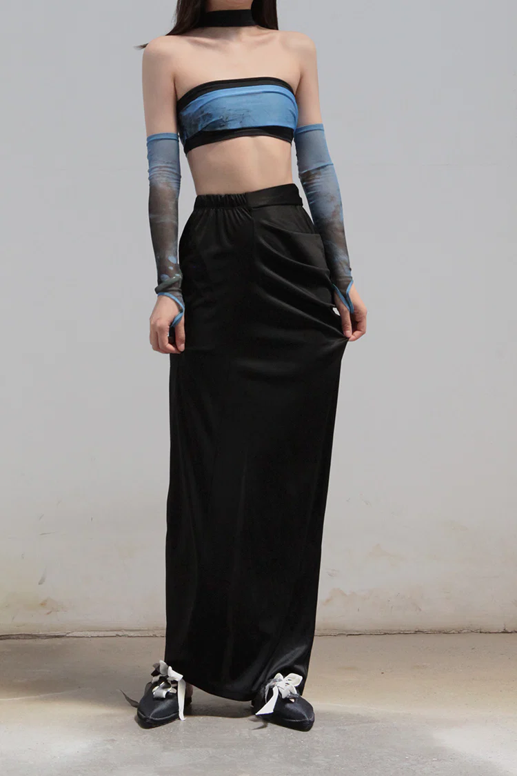 OUDE WAAG Double-layer tube top with print around the neck OW-21AW-AS11BU069 Blue and black OW-21AW-AS11 - Image 3