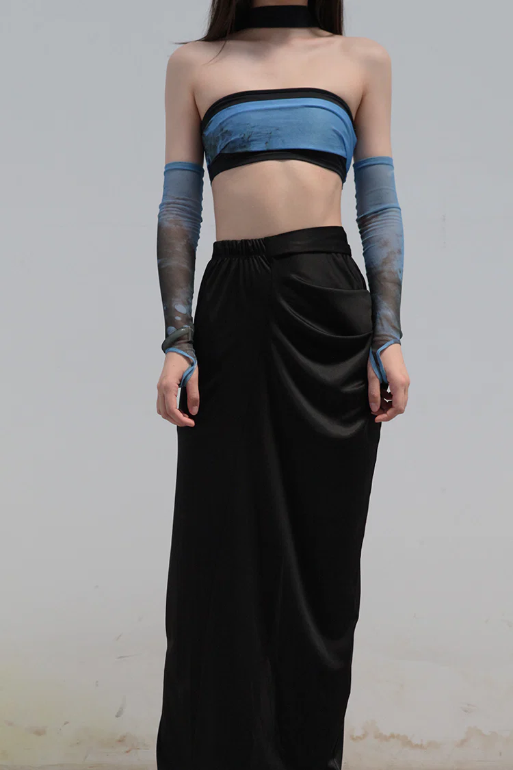 OUDE WAAG Double-layer tube top with print around the neck OW-21AW-AS11BU069 Blue and black OW-21AW-AS11 - Image 5