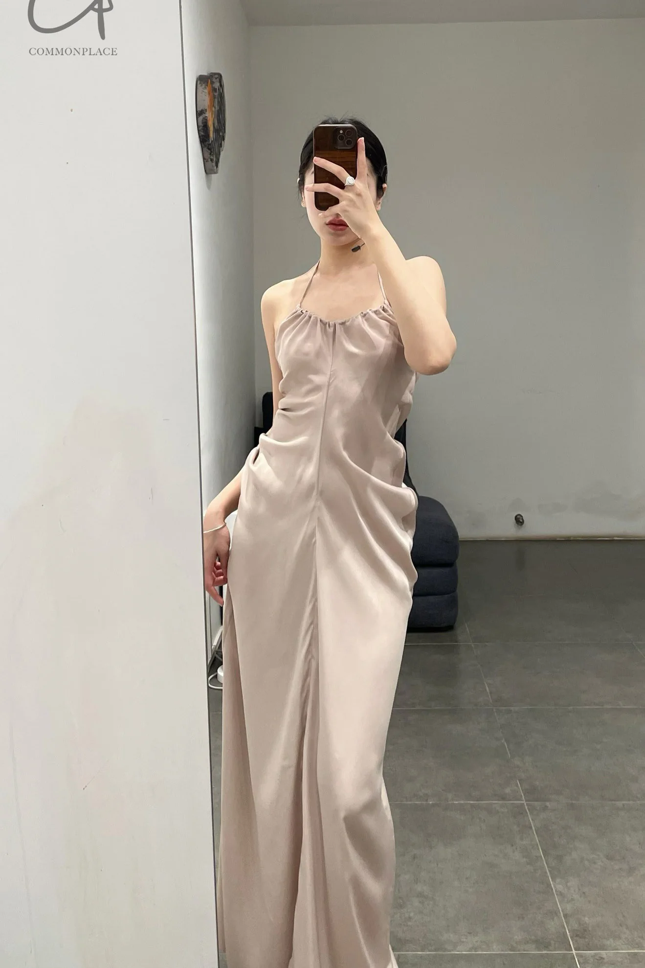 OUDE WAAG hanging halter dress OW-24SS-DS16-MIHUI beige gray - Image 8