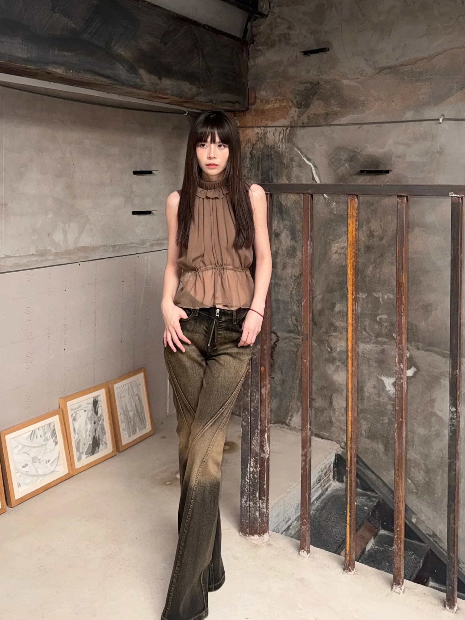 OUDE WAAG High-Neck Shirred Halter Vest OW-OW-25PF-TP03-KQ (YE420 Khaki) (OW-25SS-TP02 OW-25PF-TP03) - Image 18