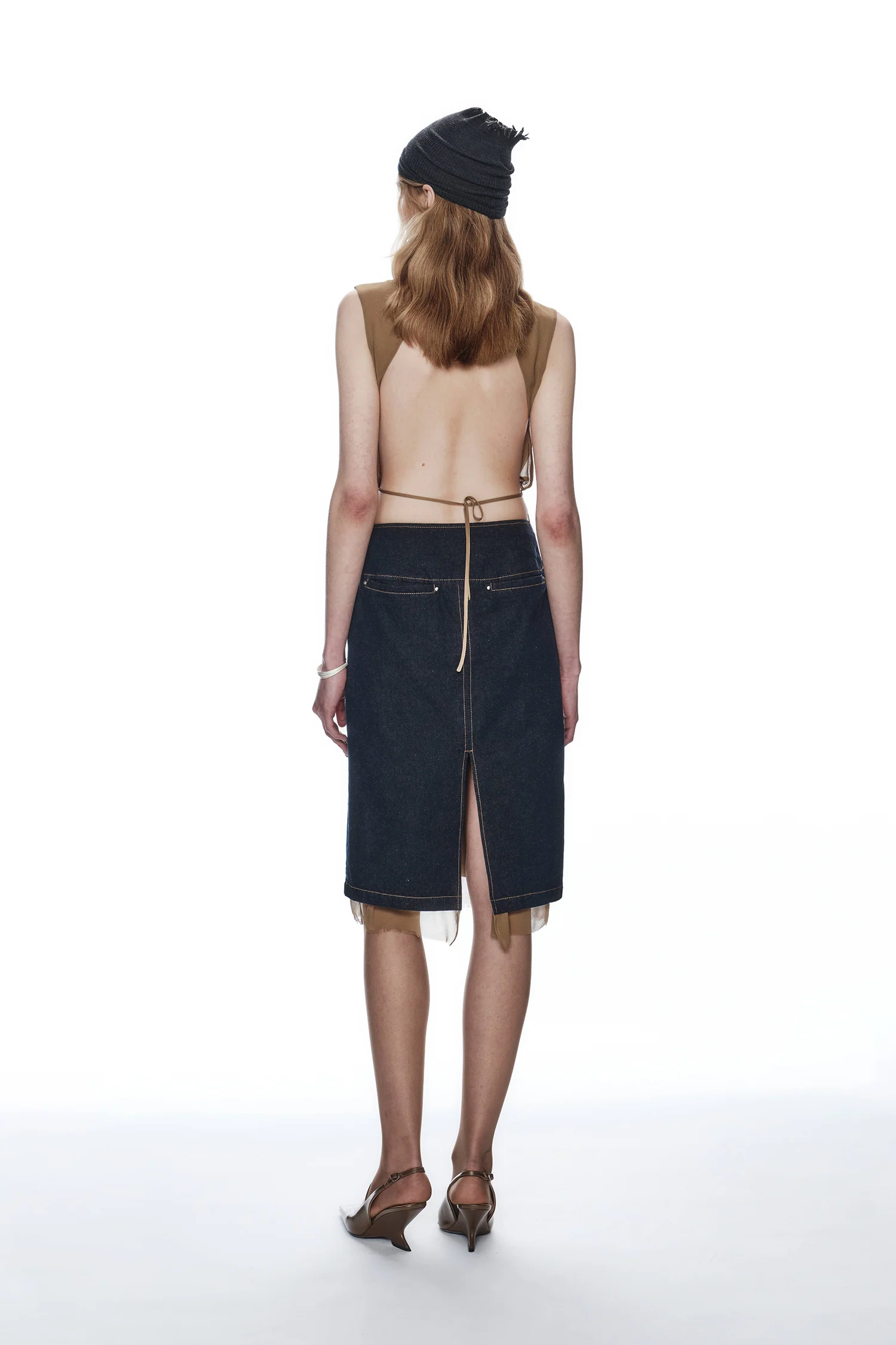 OUDE WAAG High-Neck Shirred Halter Vest OW-OW-25PF-TP03-KQ (YE420 Khaki) (OW-25SS-TP02 OW-25PF-TP03) - Image 6