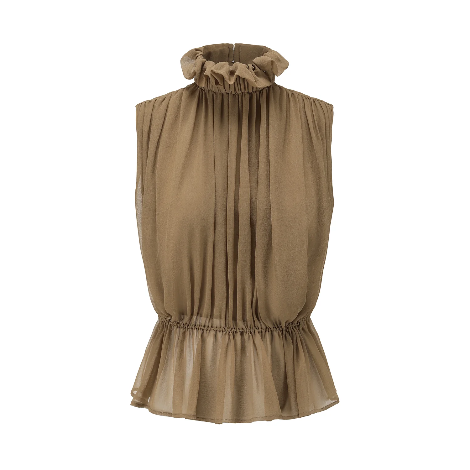 OUDE WAAG High-Neck Shirred Halter Vest OW-OW-25PF-TP03-KQ (YE420 Khaki) (OW-25SS-TP02 OW-25PF-TP03) - Image 7