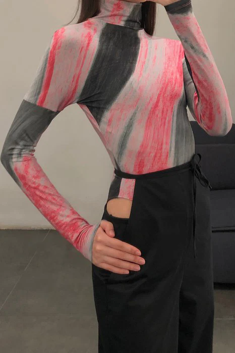 OUDE WAAG OW19AWTP07 Printed high neck knit top with crotch bottoming POW1000