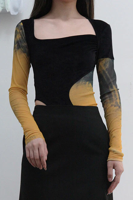 OUDE WAAG printed velvet stitching base coat OW-21AW-UW02 black orange
