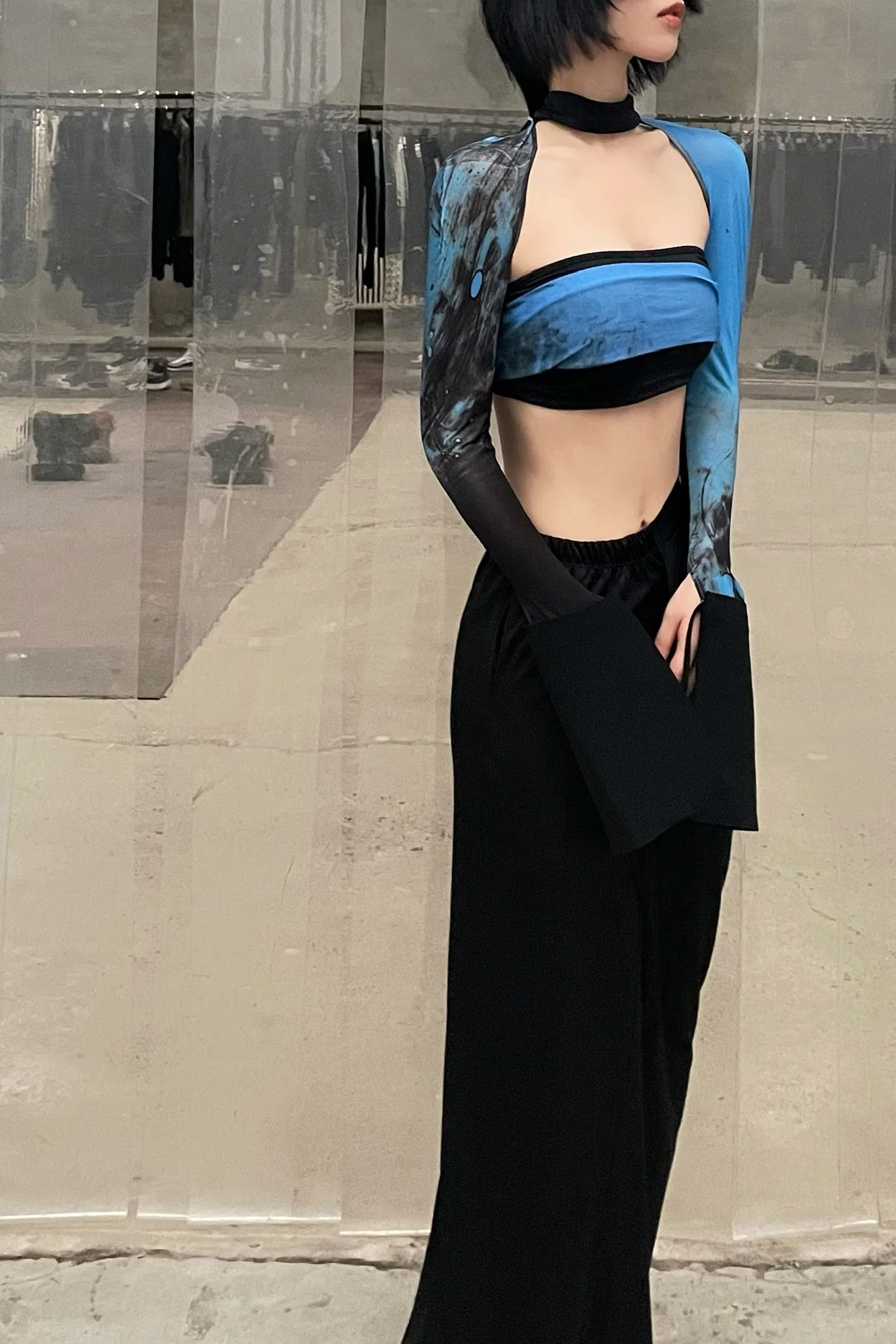 OUDE WAAG Spliced Raglan Free Drawstring High Stretch Sleeves Series OW-OW-21AW-AAS20BU069-LAN Blue No Kink POW15 - Image 15