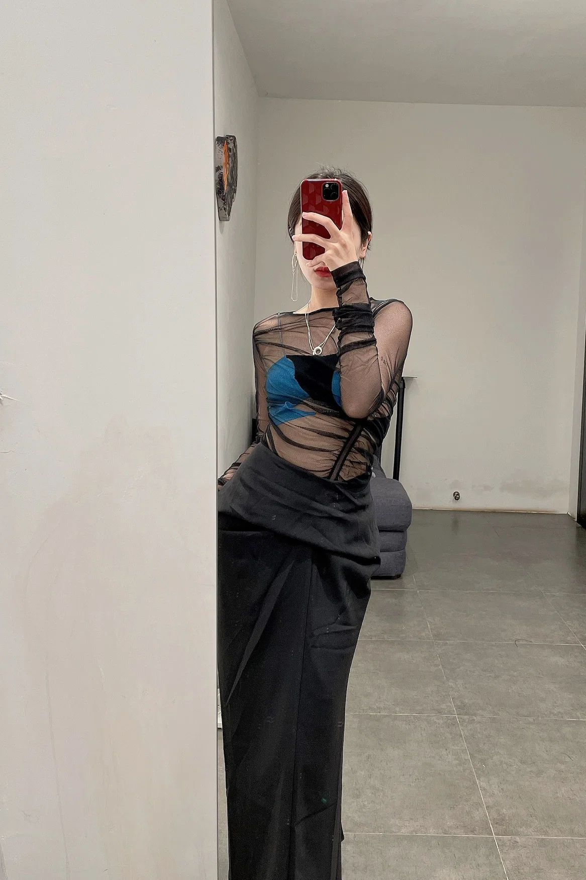OUDE WAAG Shirring see-through top OW-21AW-TP02BL900 Black OW-21AW-TP02 - Image 2