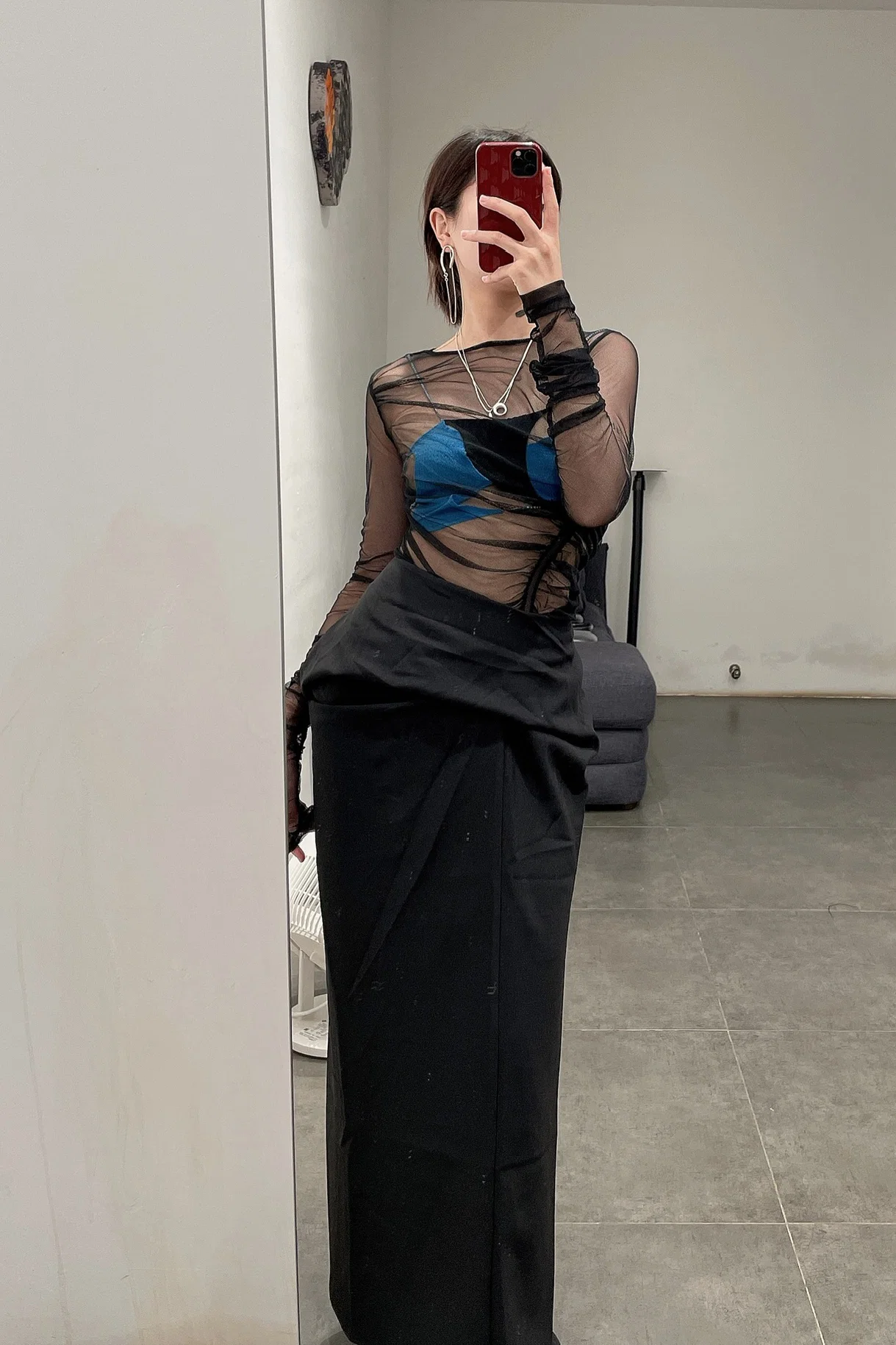 OUDE WAAG Shirring see-through top OW-21AW-TP02BL900 Black OW-21AW-TP02 - Image 3