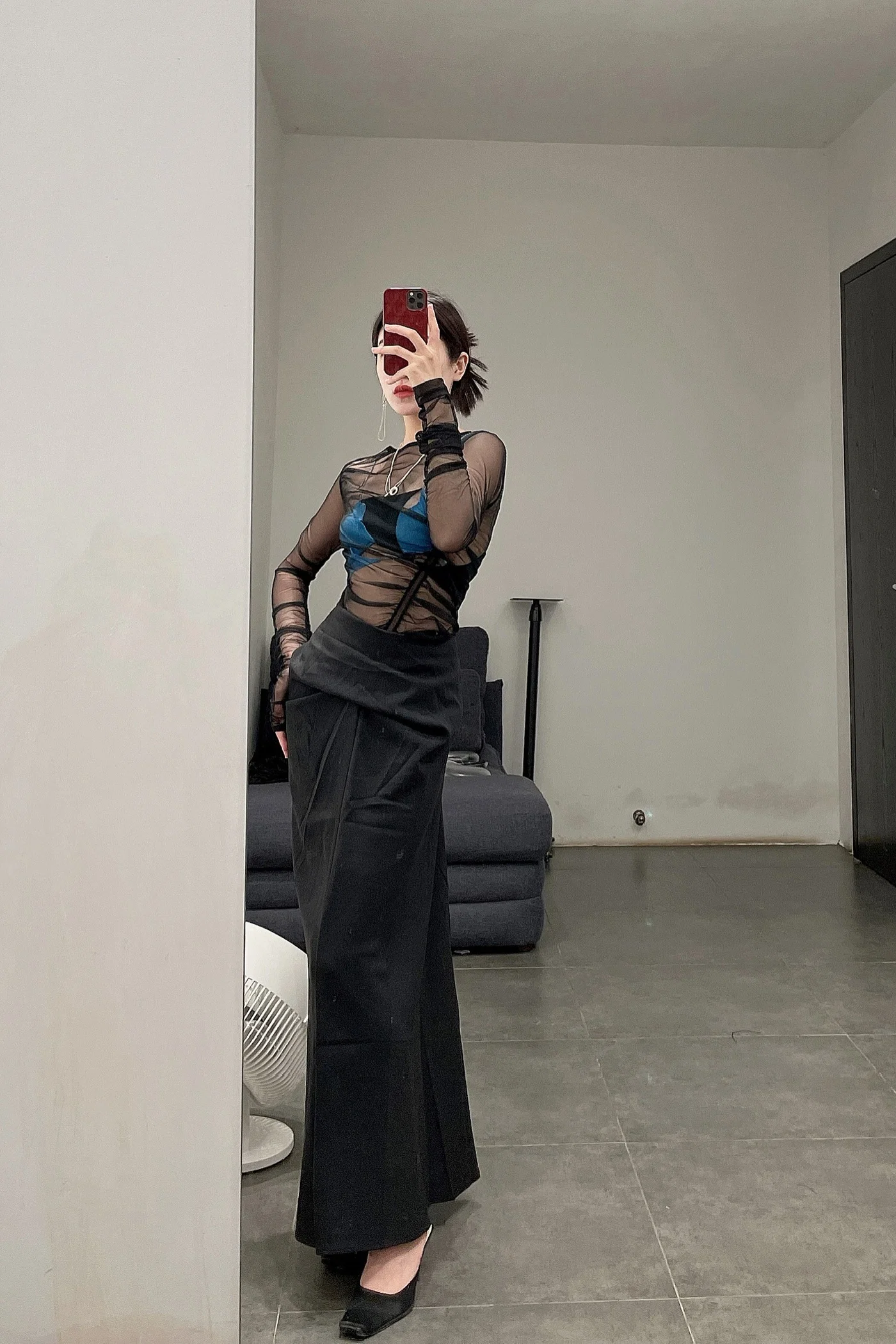 OUDE WAAG Shirring see-through top OW-21AW-TP02BL900 Black OW-21AW-TP02 - Image 5