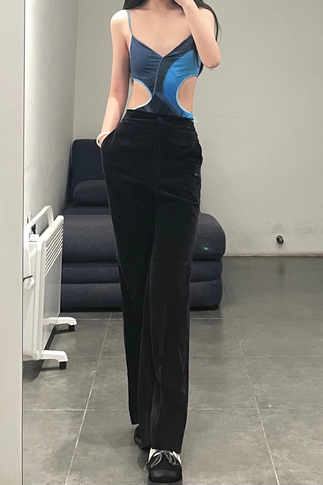 OUDE WAAG Velvet Loose Flare Pants OW-21AW-PT03 Black - Image 10