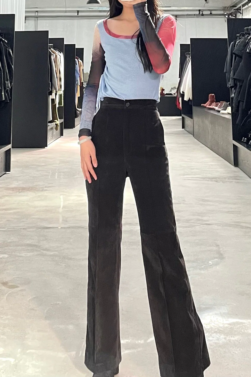 OUDE WAAG Velvet Loose Flare Pants OW-21AW-PT03 Black - Image 7