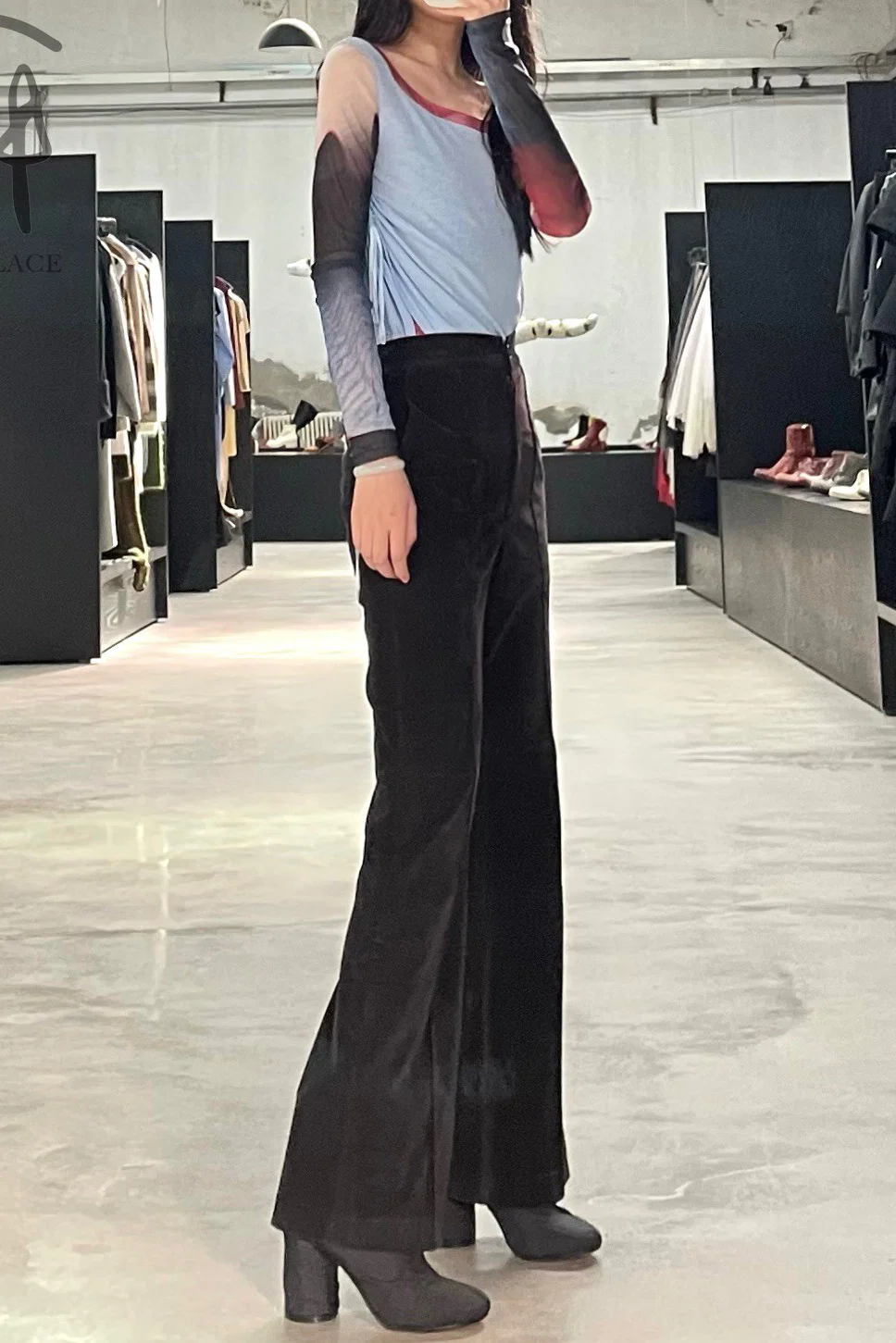 OUDE WAAG Velvet Loose Flare Pants OW-21AW-PT03 Black - Image 8