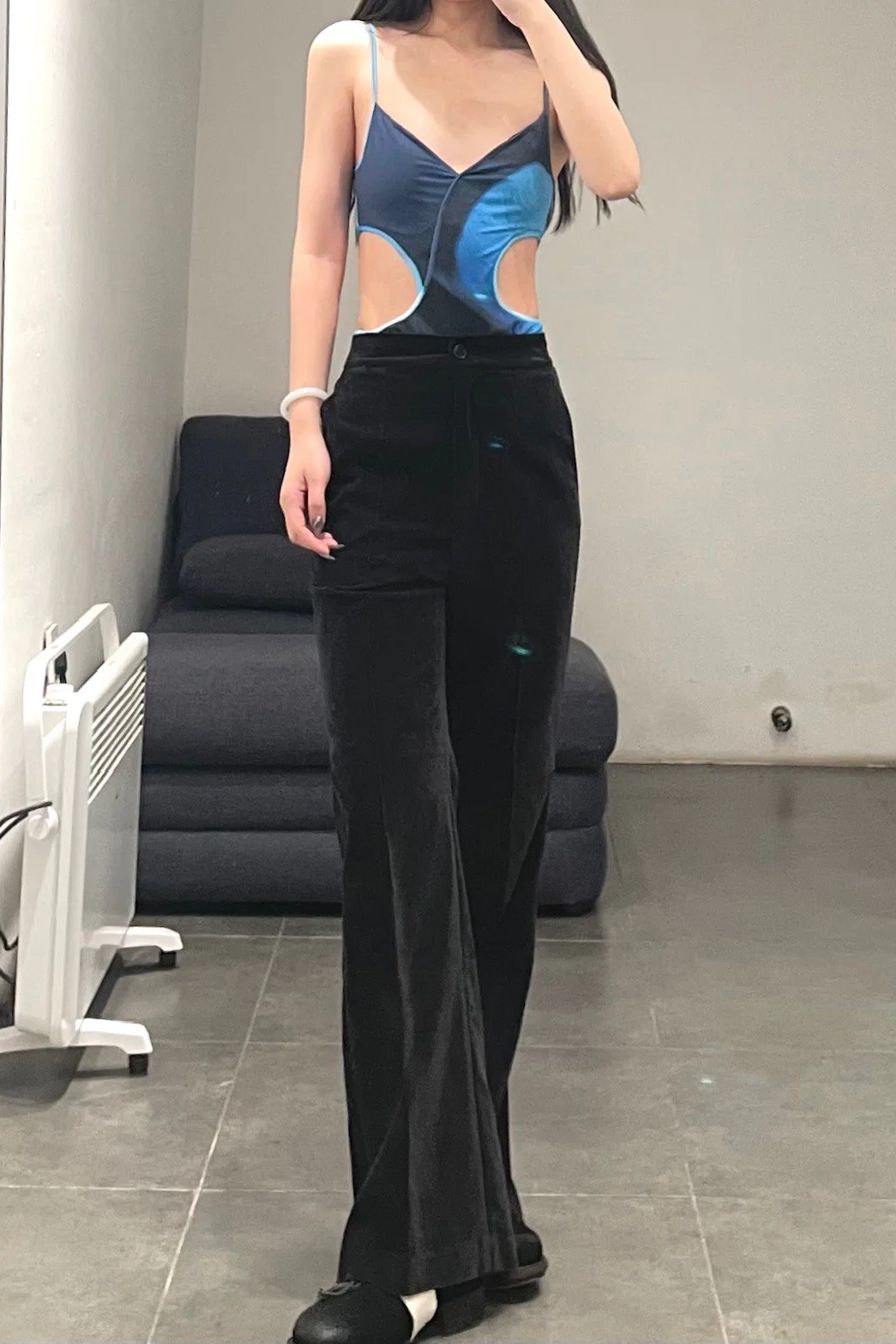 OUDE WAAG Velvet Loose Flare Pants OW-21AW-PT03 Black - Image 9