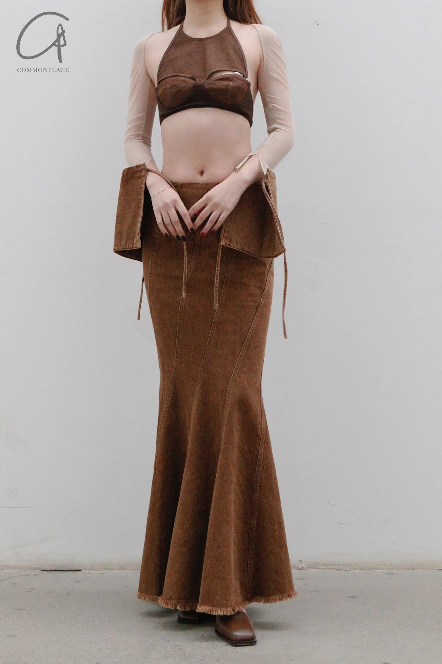 OUDE WAAG Washing Denim Fish Tail Skirt OW-23SS-SK04 reddish brown - Image 17