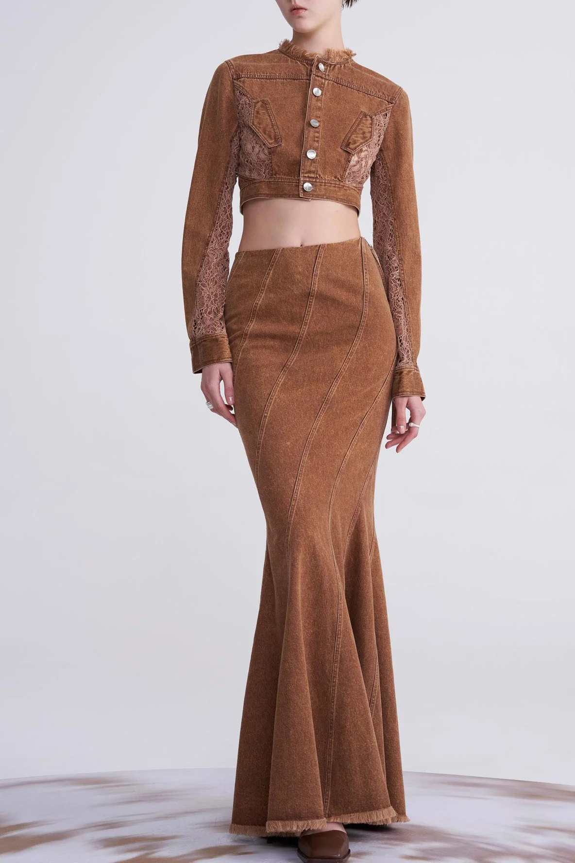 OUDE WAAG Washing Denim Fish Tail Skirt OW-23SS-SK04 reddish brown - Image 2