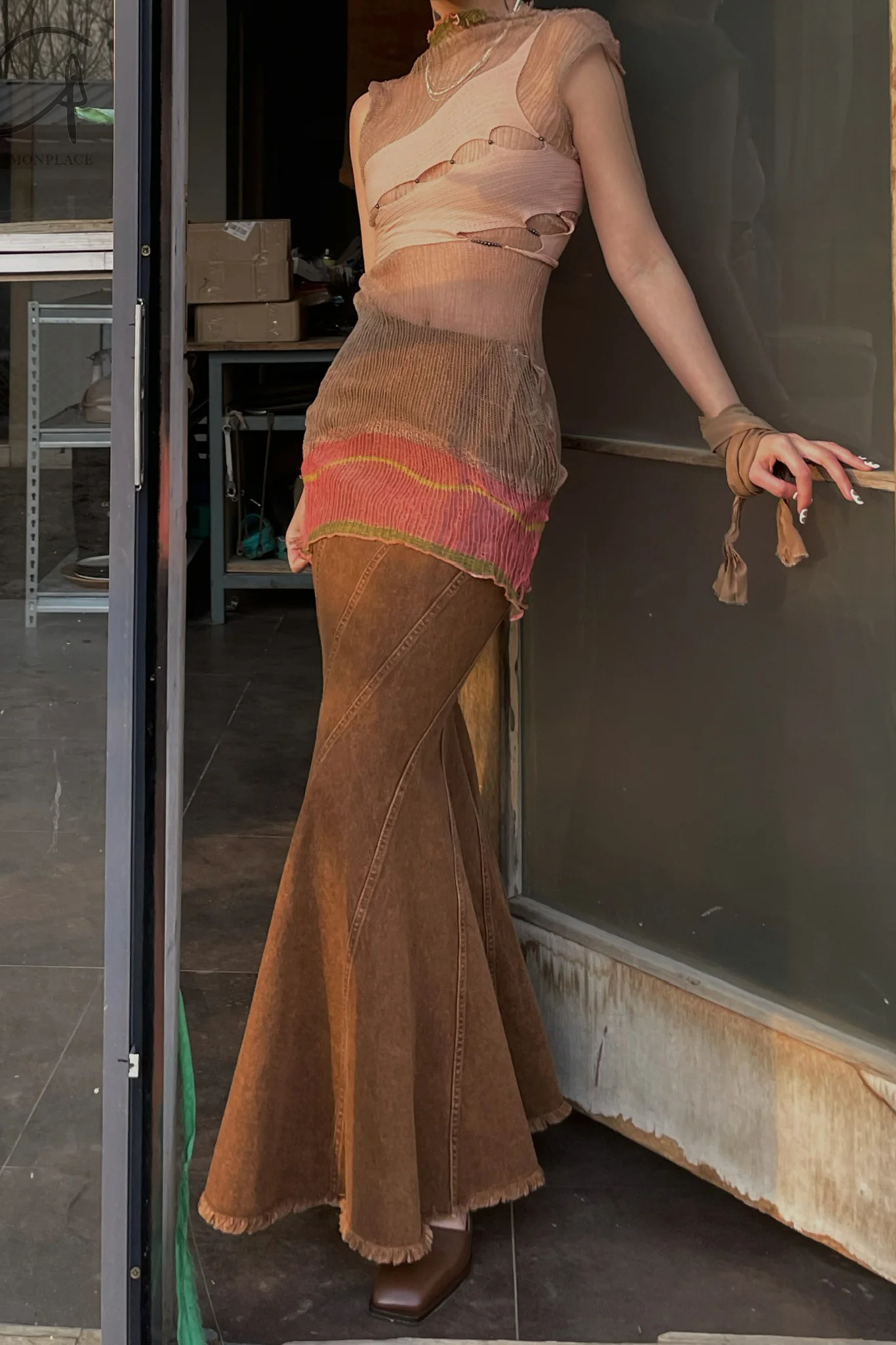 OUDE WAAG Washing Denim Fish Tail Skirt OW-23SS-SK04 reddish brown - Image 35