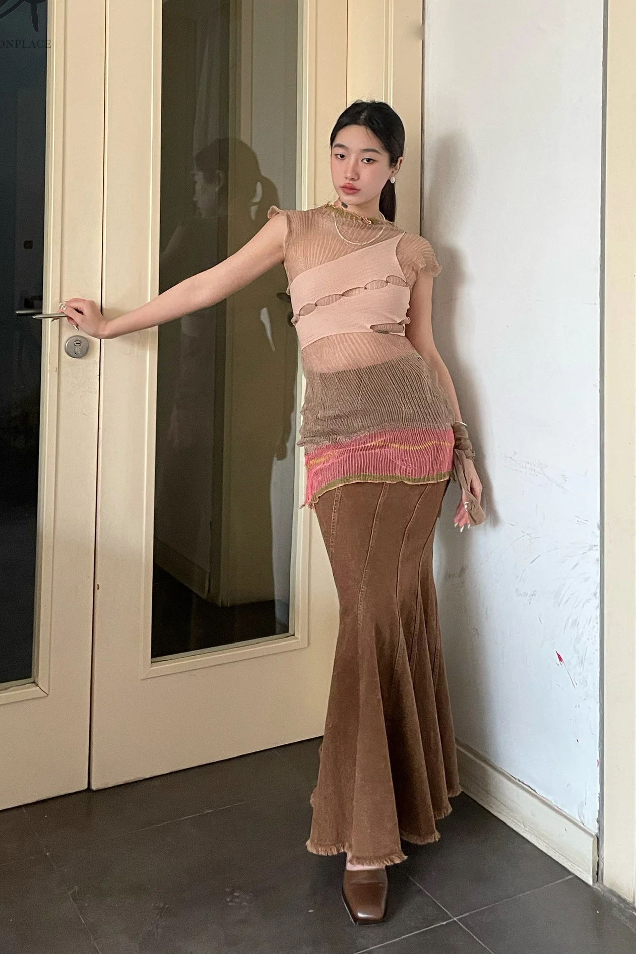 OUDE WAAG Washing Denim Fish Tail Skirt OW-23SS-SK04 reddish brown - Image 36