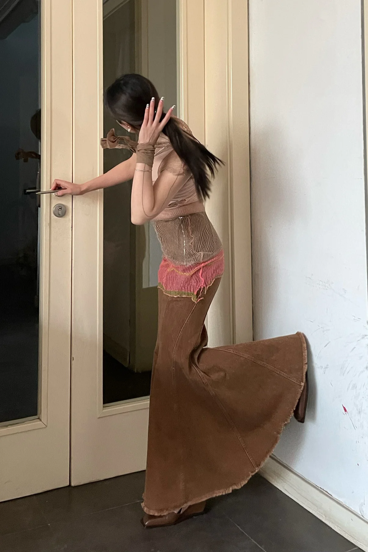 OUDE WAAG Washing Denim Fish Tail Skirt OW-23SS-SK04 reddish brown - Image 37