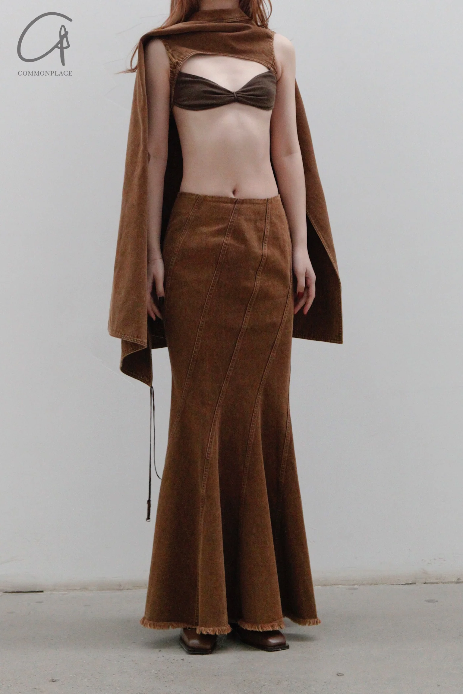 OUDE WAAG Washing Denim Fish Tail Skirt OW-23SS-SK04 reddish brown - Image 4