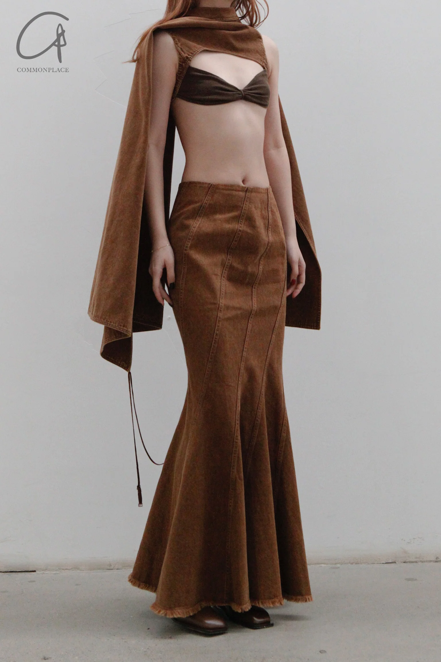 OUDE WAAG Washing Denim Fish Tail Skirt OW-23SS-SK04 reddish brown - Image 5
