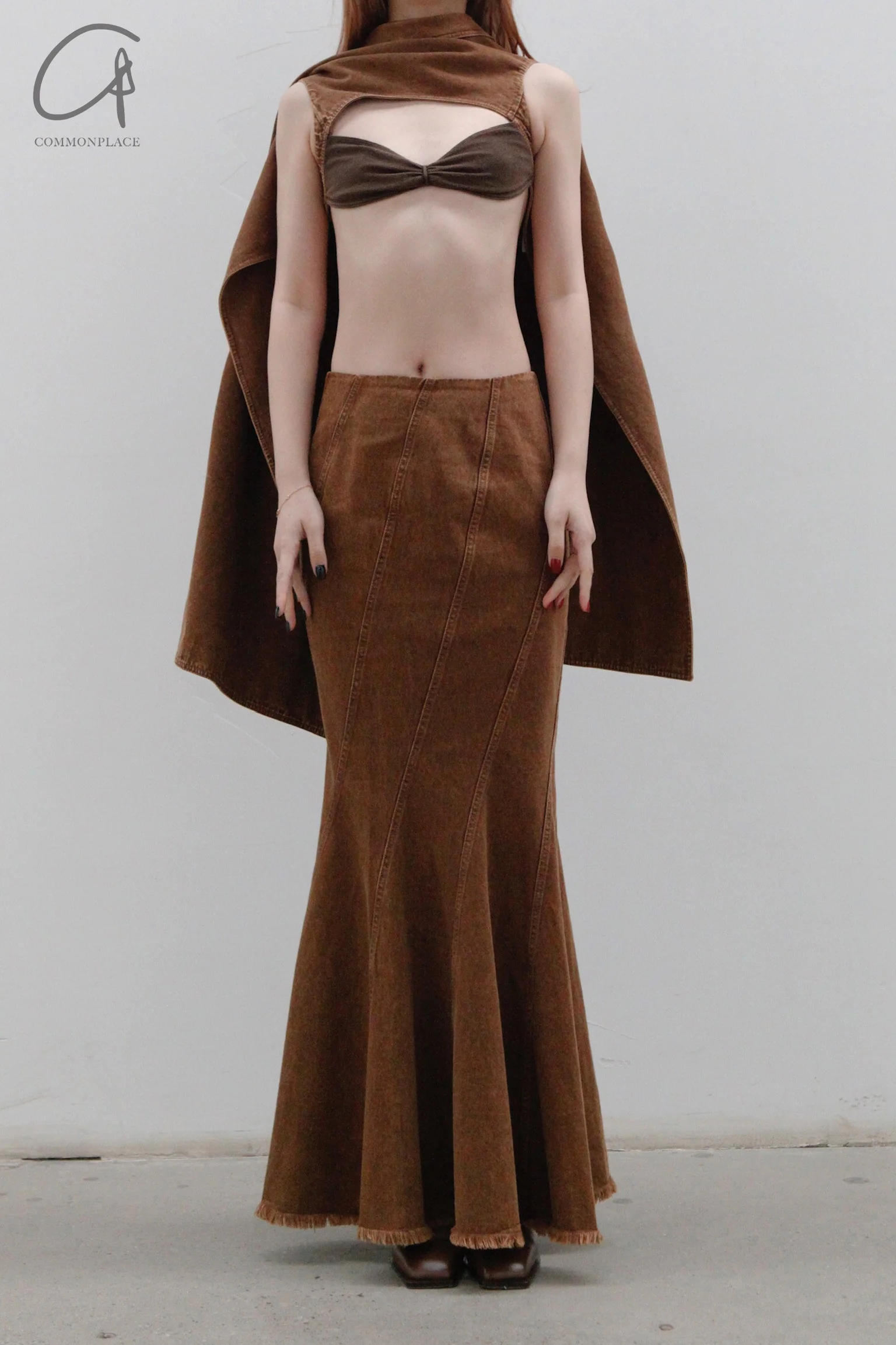 OUDE WAAG Washing Denim Fish Tail Skirt OW-23SS-SK04 reddish brown - Image 7