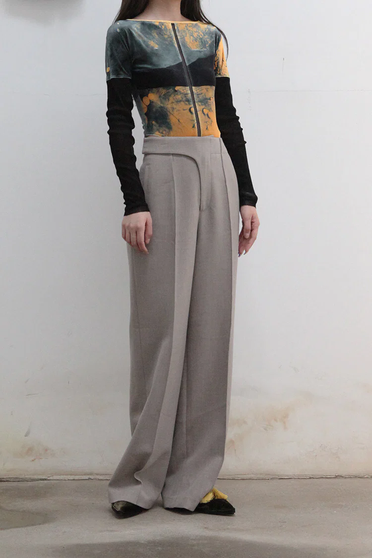 OUDE WAAG wool double-faced wide-leg pants OW-21AW-PT01 light gray - Image 2