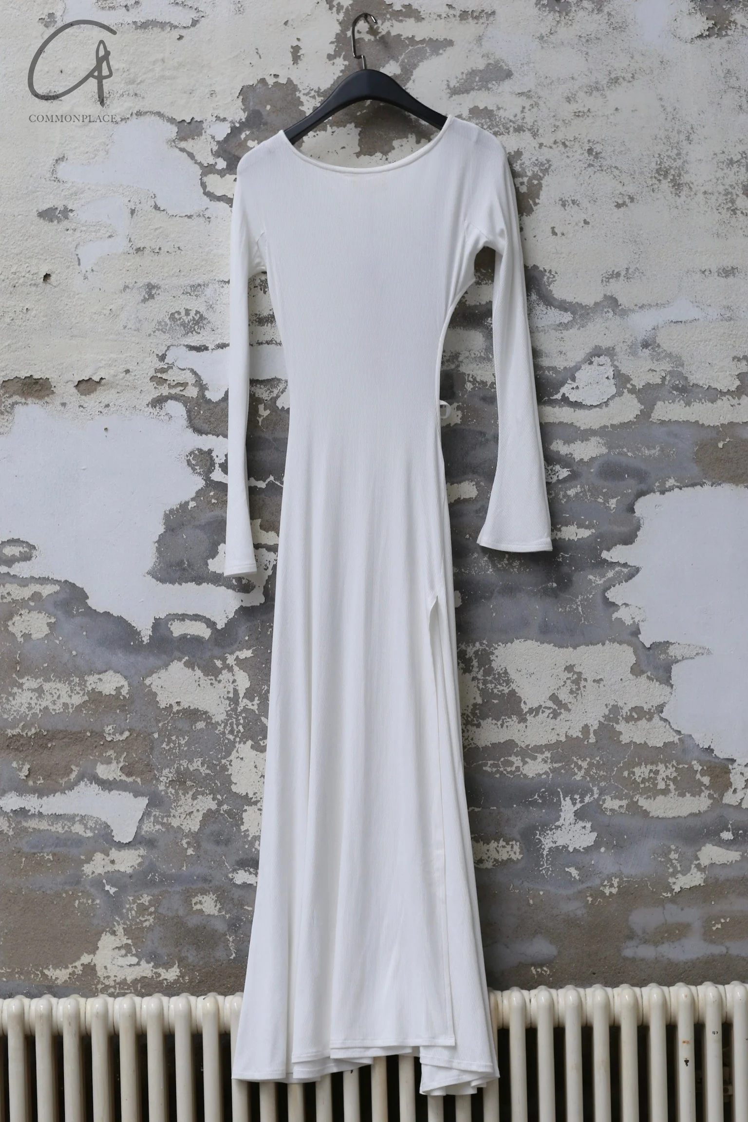 Peng Tai 24 Autumn and Winter Ultra-long Asymmetrical Hollow Dress PT-PTW24C02-3-MIBAI Beige - Image 3
