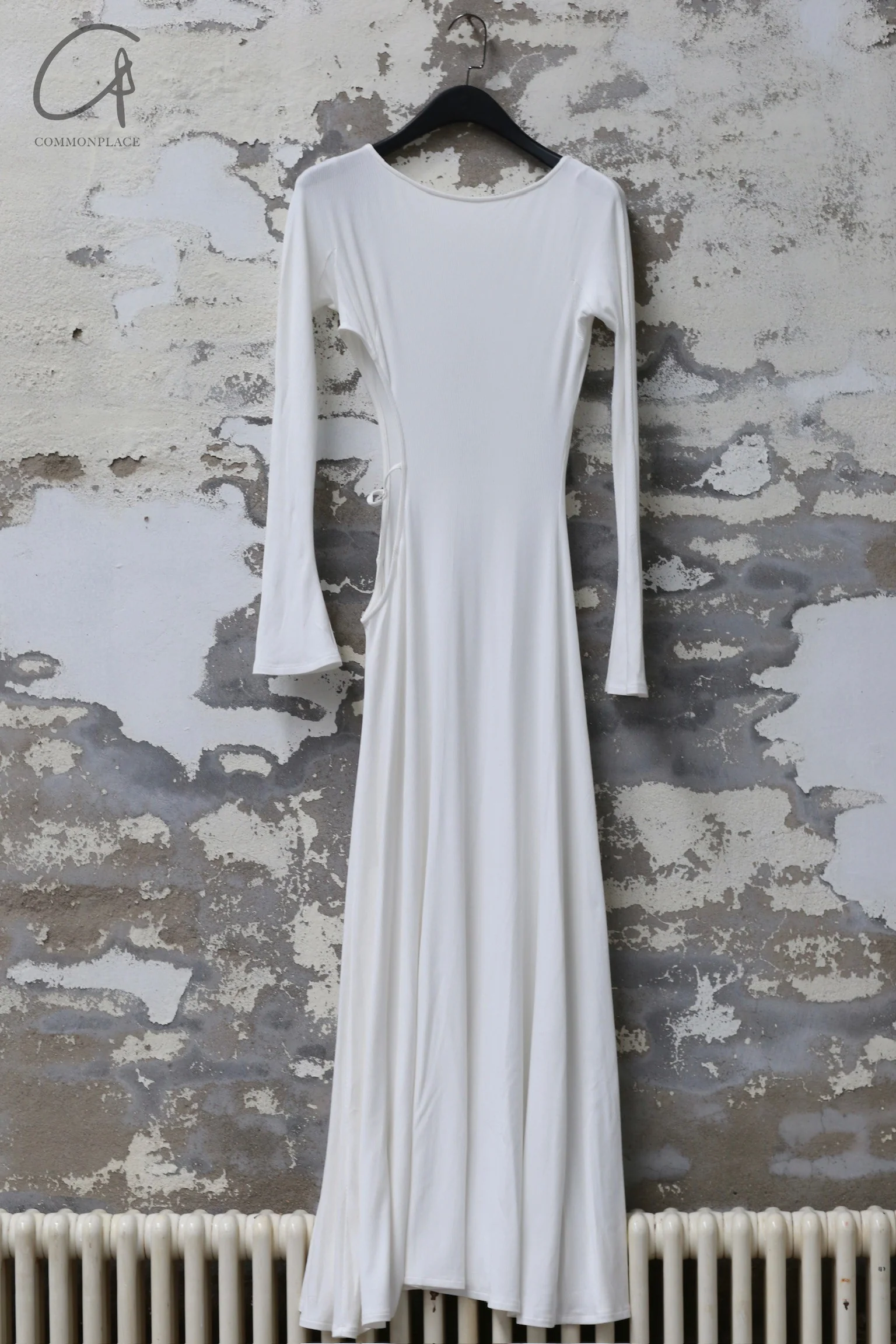 Peng Tai 24 Autumn and Winter Ultra-long Asymmetrical Hollow Dress PT-PTW24C02-3-MIBAI Beige - Image 6