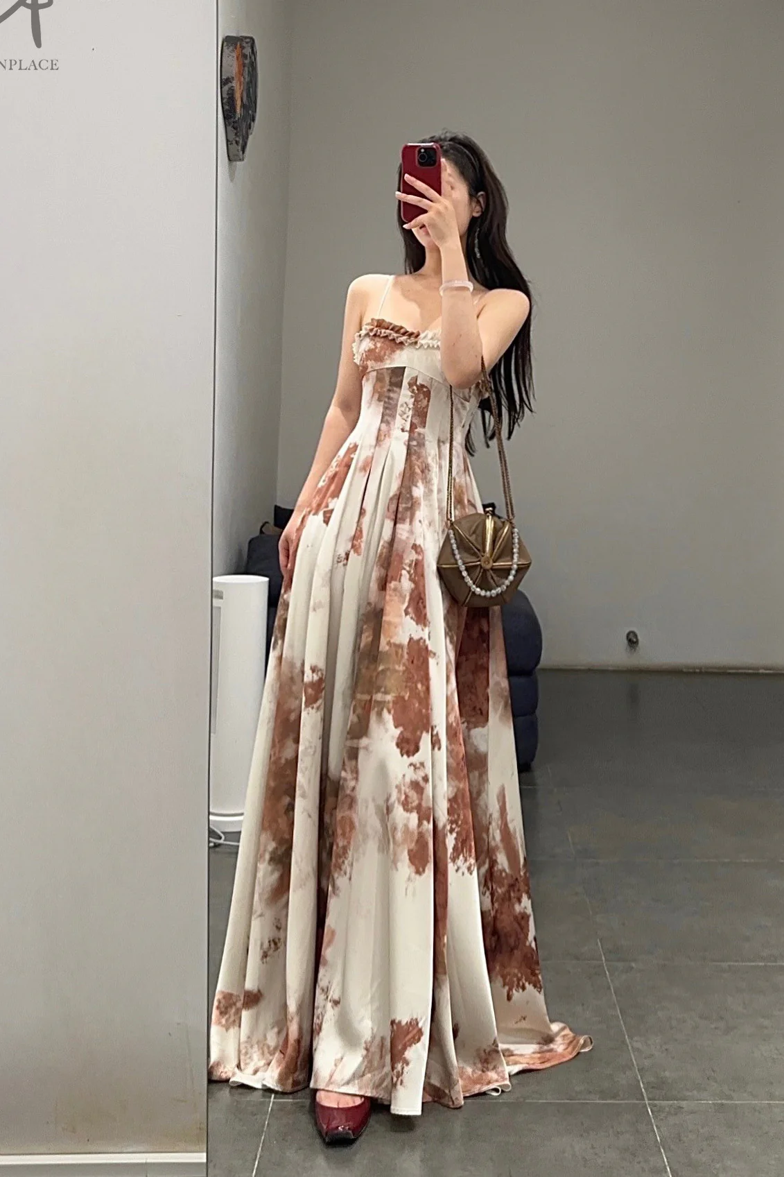 Peng Tai 24 Fall/Winter Printed Pleated Maxi Dress PT-PTW24C18-1 - Image 15