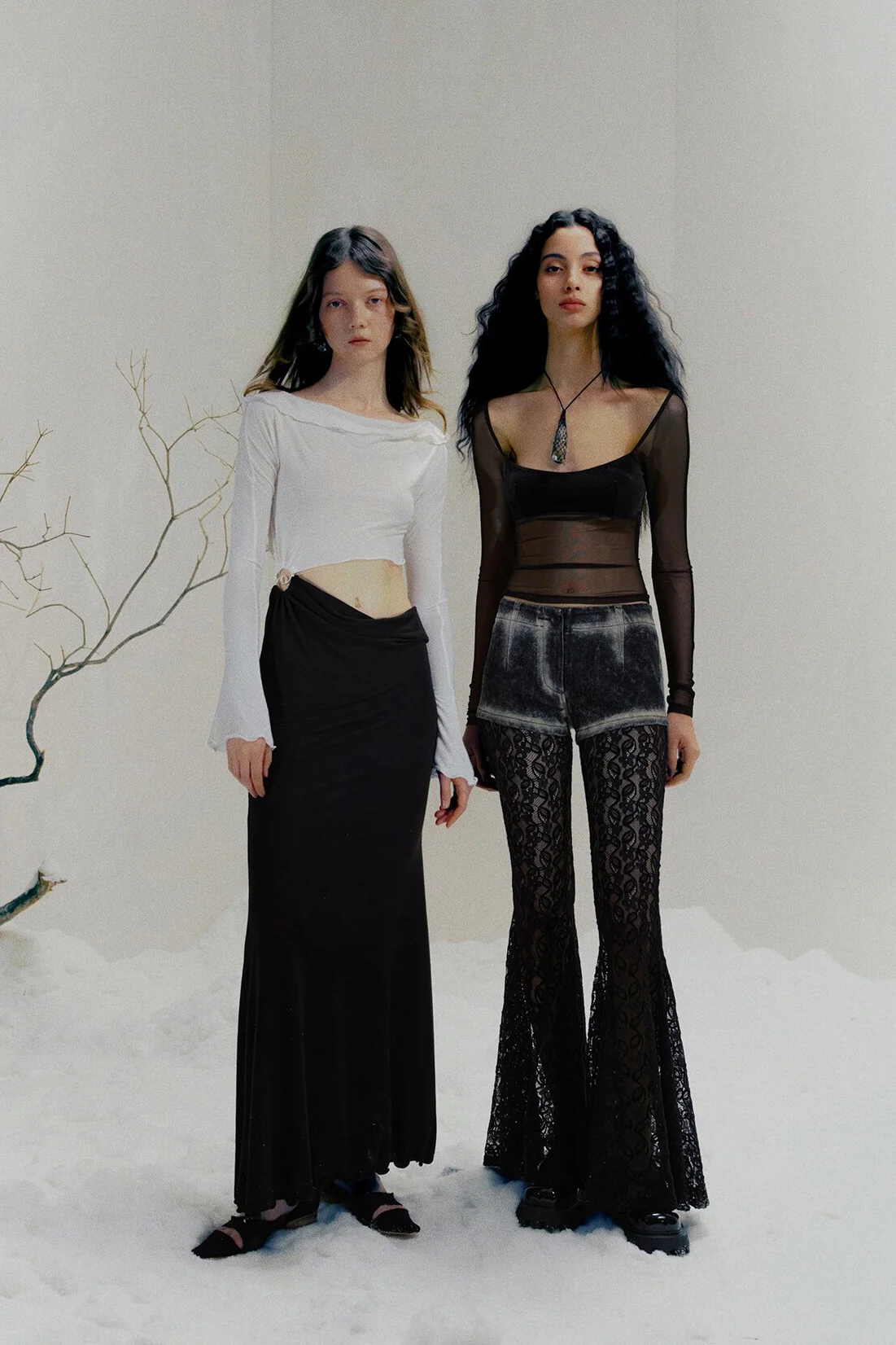 PengTai 24 autumn and winter splicing lace flared pants PT-PTW24D01-2-HEI - Image 10