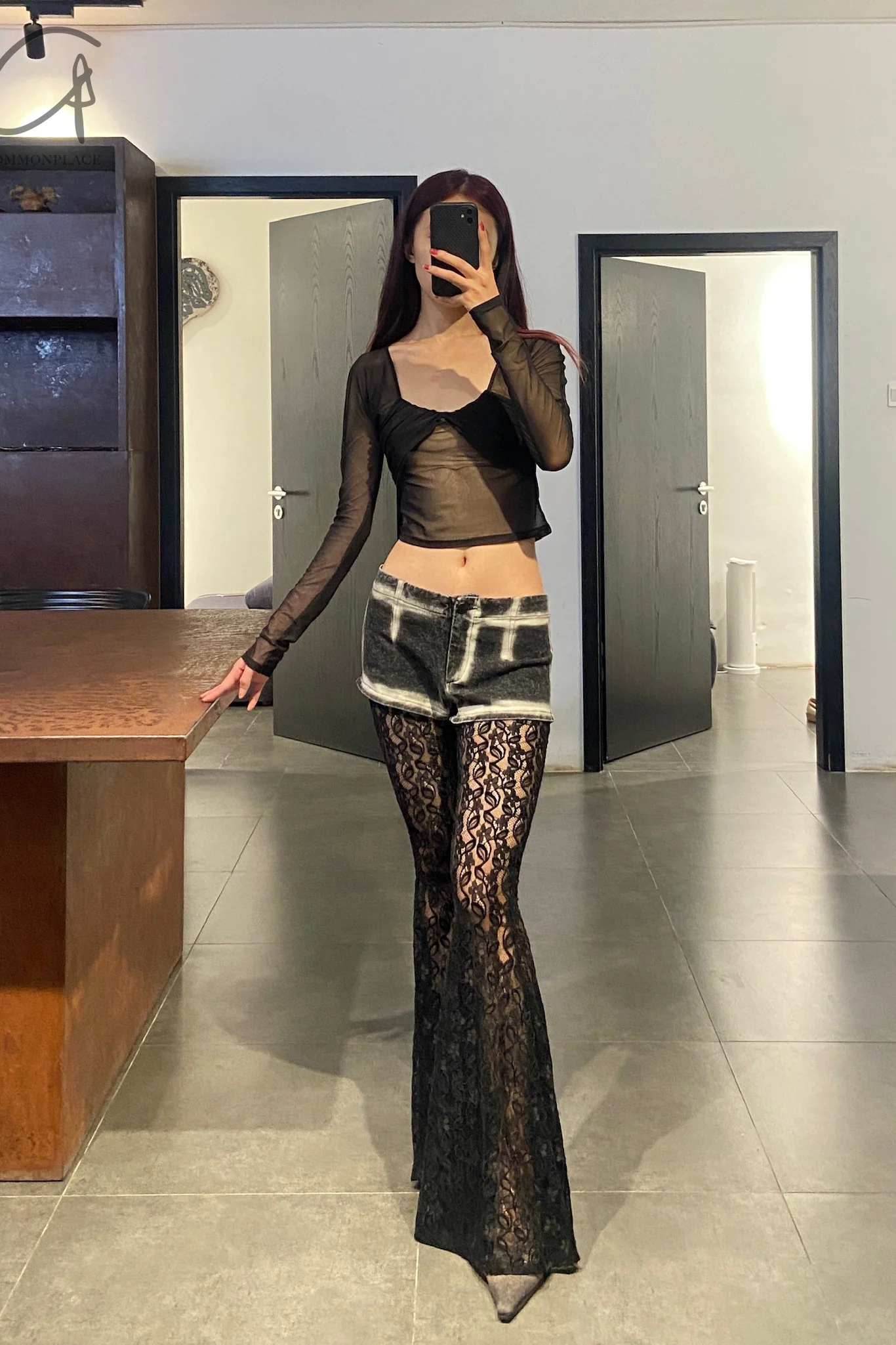 PengTai 24 autumn and winter splicing lace flared pants PT-PTW24D01-2-HEI - Image 11