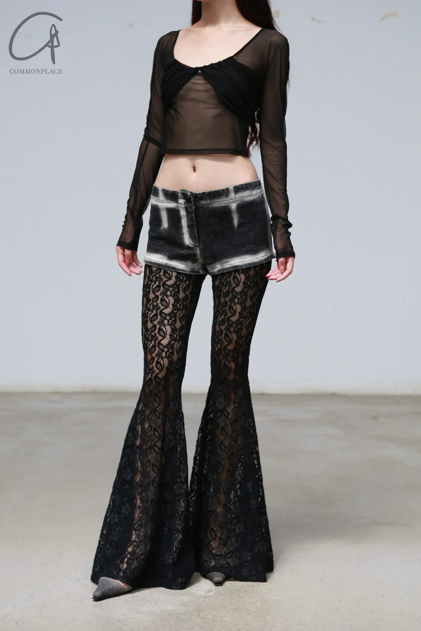 PengTai 24 autumn and winter splicing lace flared pants PT-PTW24D01-2-HEI - Image 7