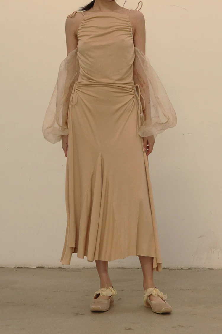 pengtai coarse linen skirt cotton silk organza brown dress S21089 (S21090)