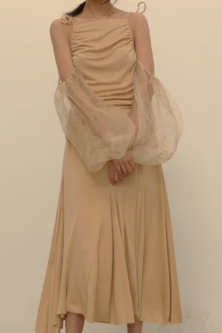 pengtai coarse linen skirt cotton silk organza brown dress S21089 (S21090) - Image 2