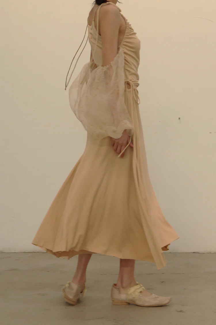 pengtai coarse linen skirt cotton silk organza brown dress S21089 (S21090) - Image 3