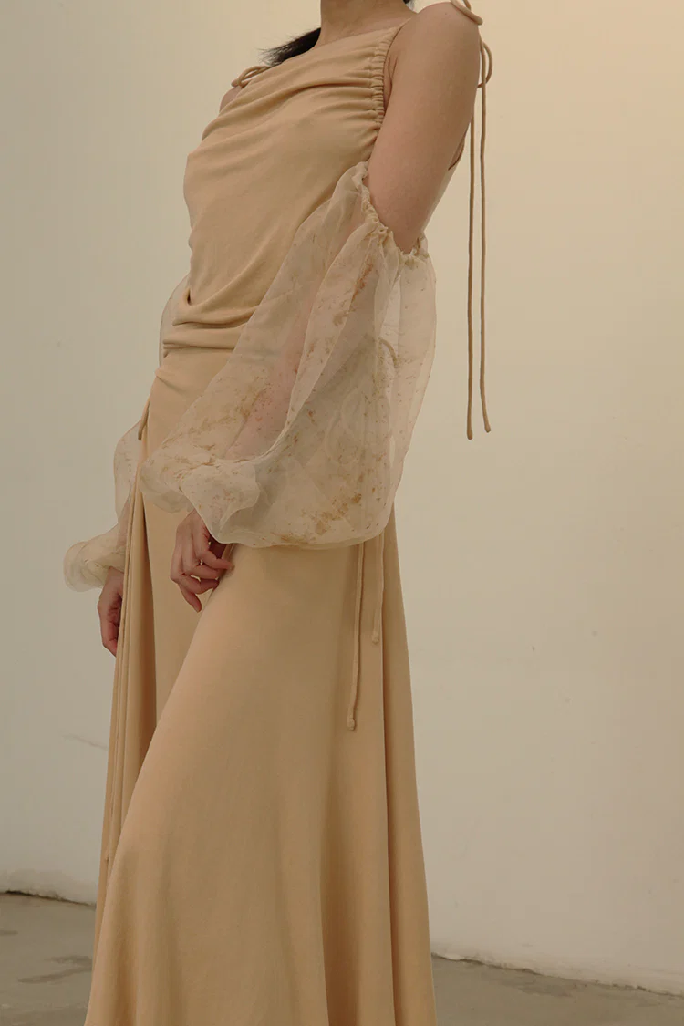 pengtai coarse linen skirt cotton silk organza brown dress S21089 (S21090) - Image 4