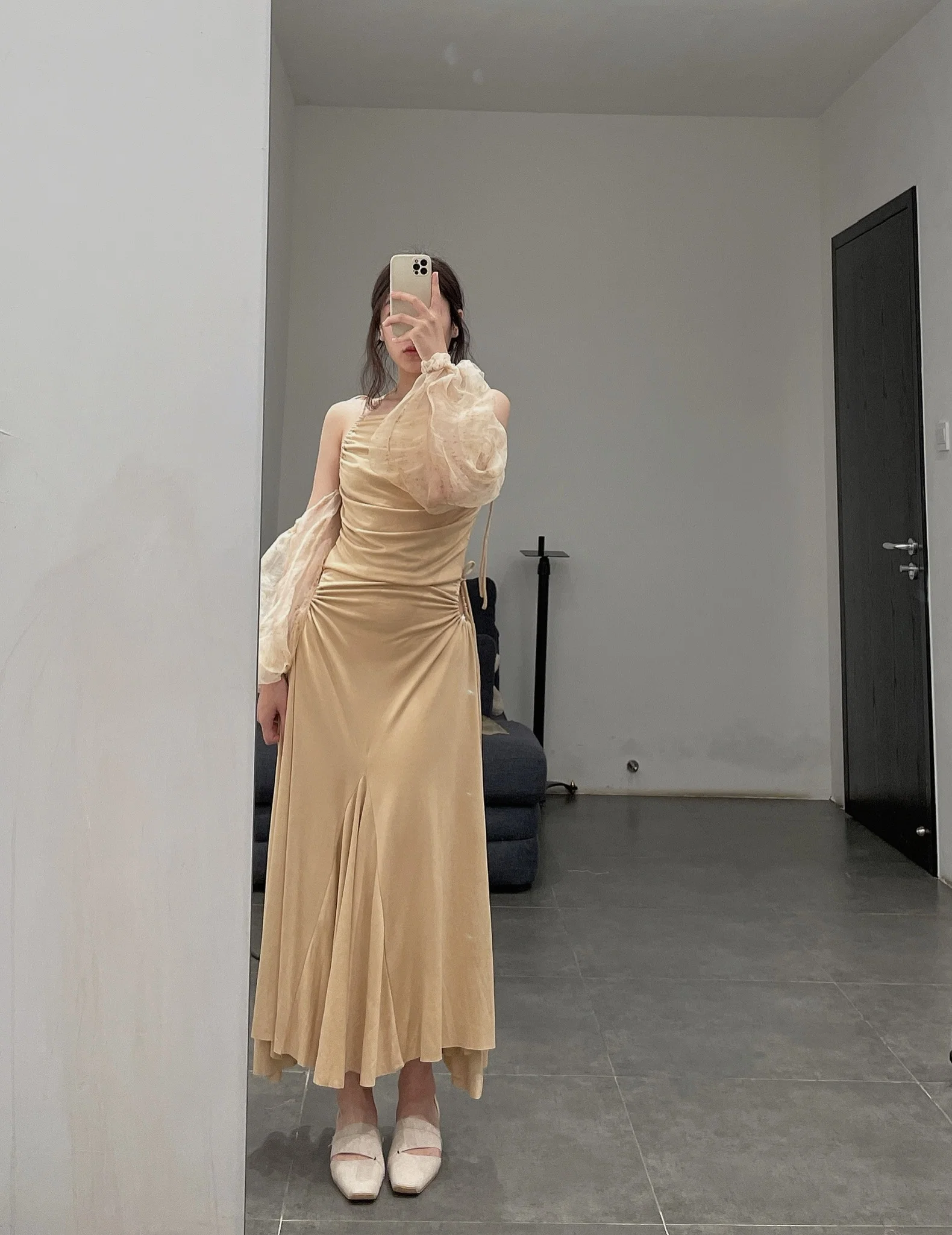 pengtai coarse linen skirt cotton silk organza brown dress S21089 (S21090) - Image 6
