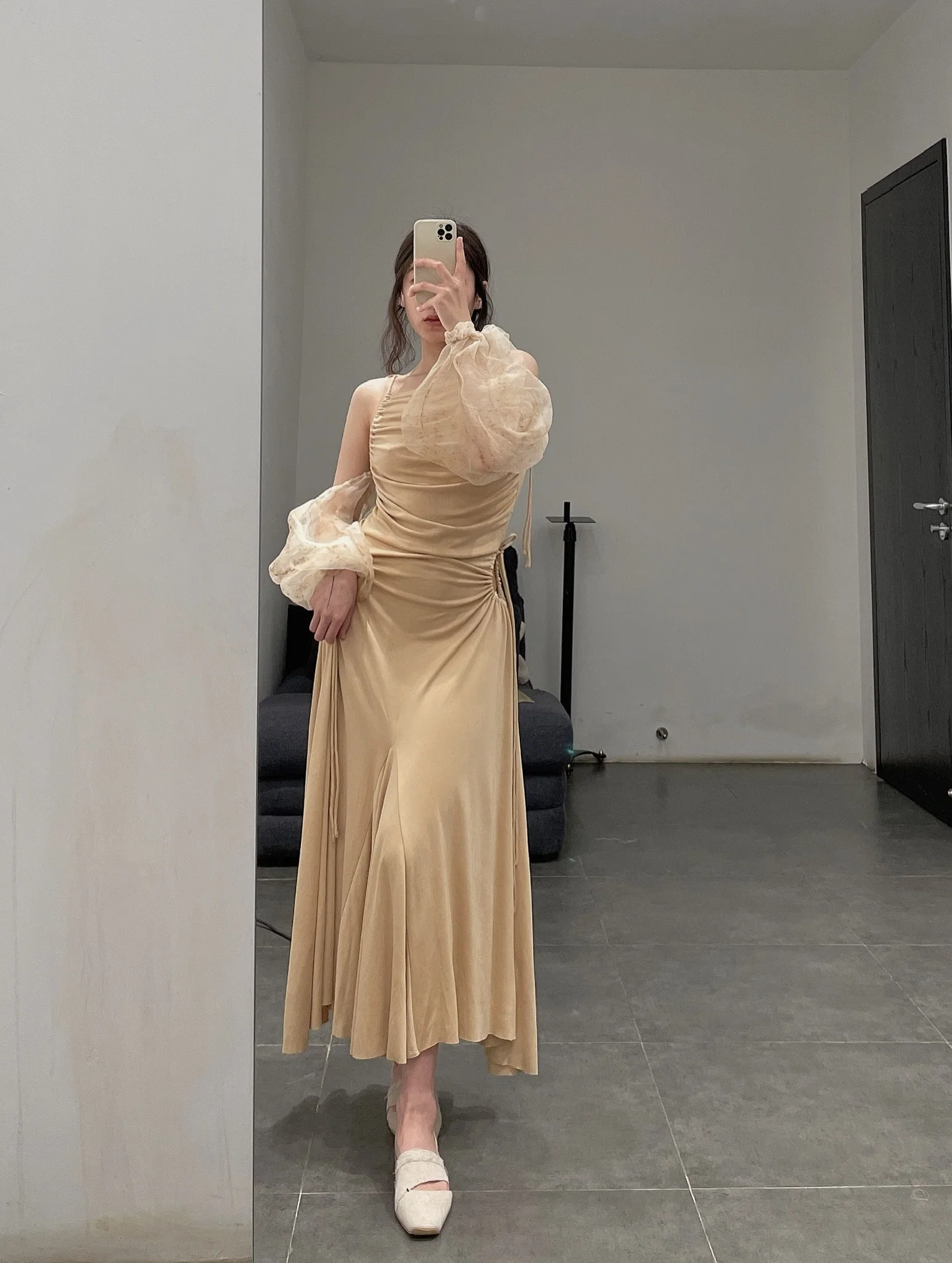pengtai coarse linen skirt cotton silk organza brown dress S21089 (S21090) - Image 8