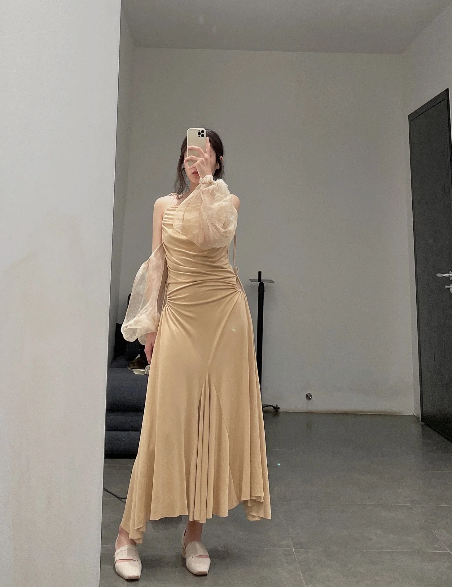 pengtai coarse linen skirt cotton silk organza brown dress S21089 (S21090) - Image 9