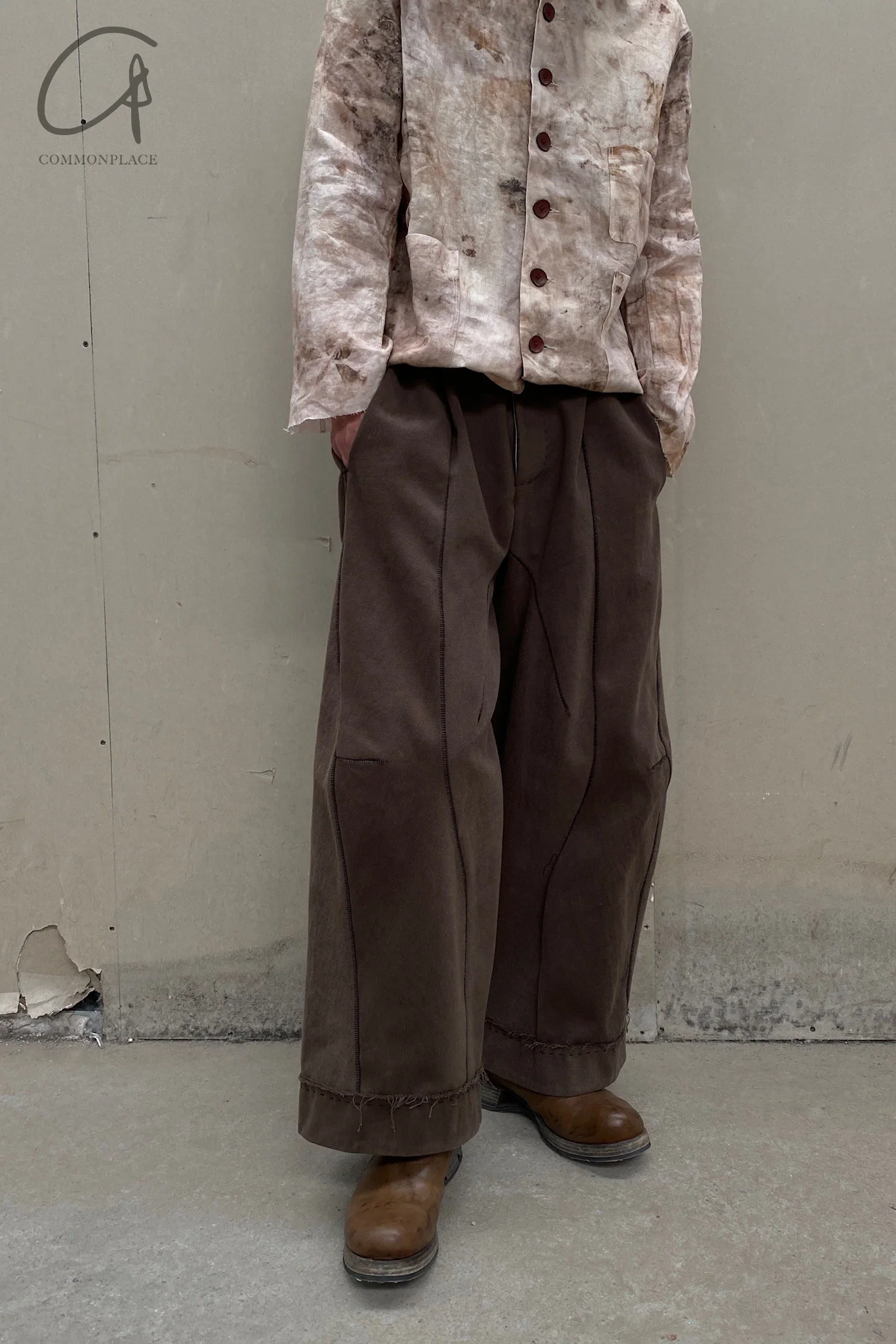 pengtai cotton and wool blended double pleated wide cotton twill pants M022 - Image 17