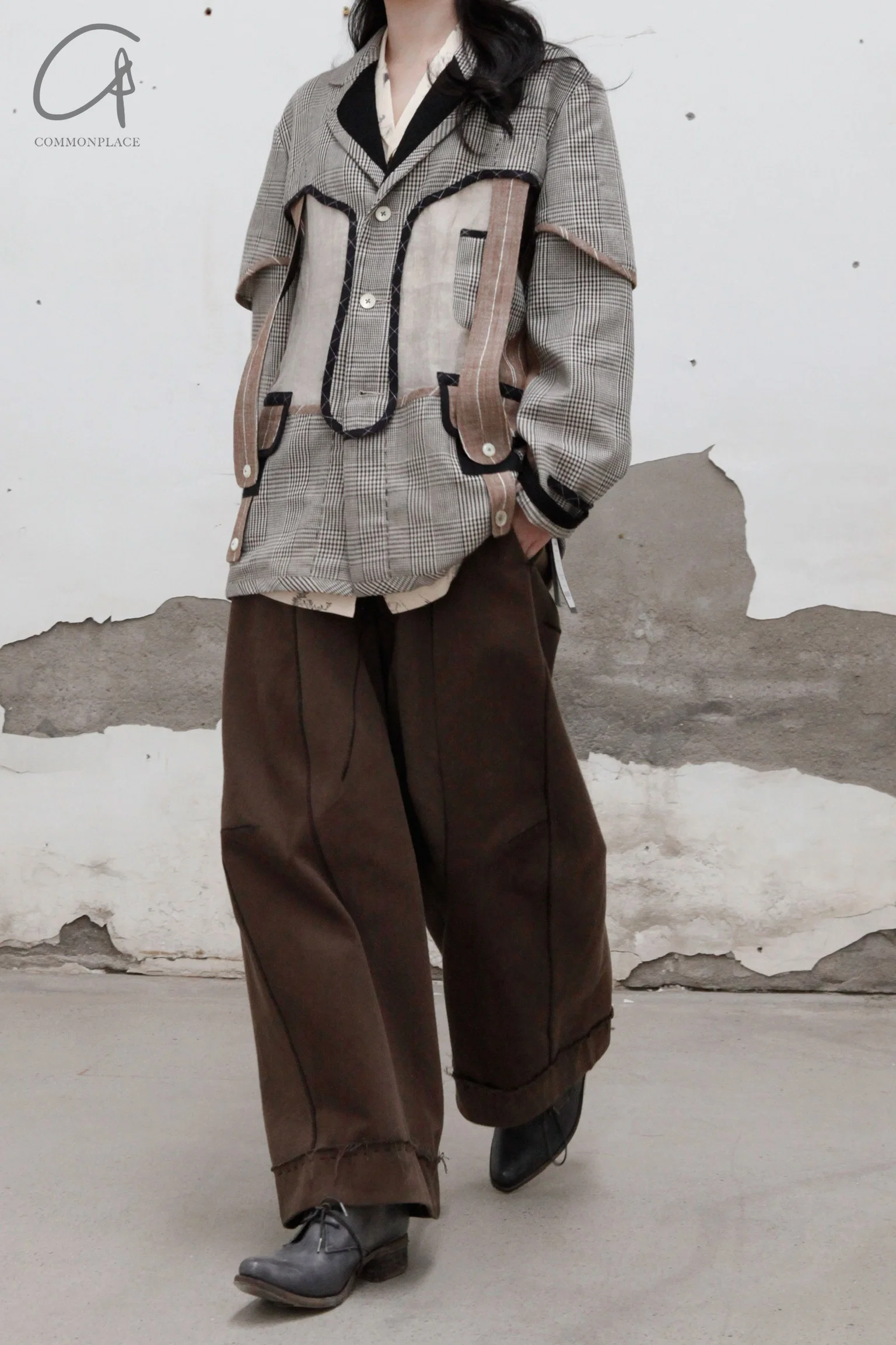 pengtai cotton and wool blended double pleated wide cotton twill pants M022 - Image 30