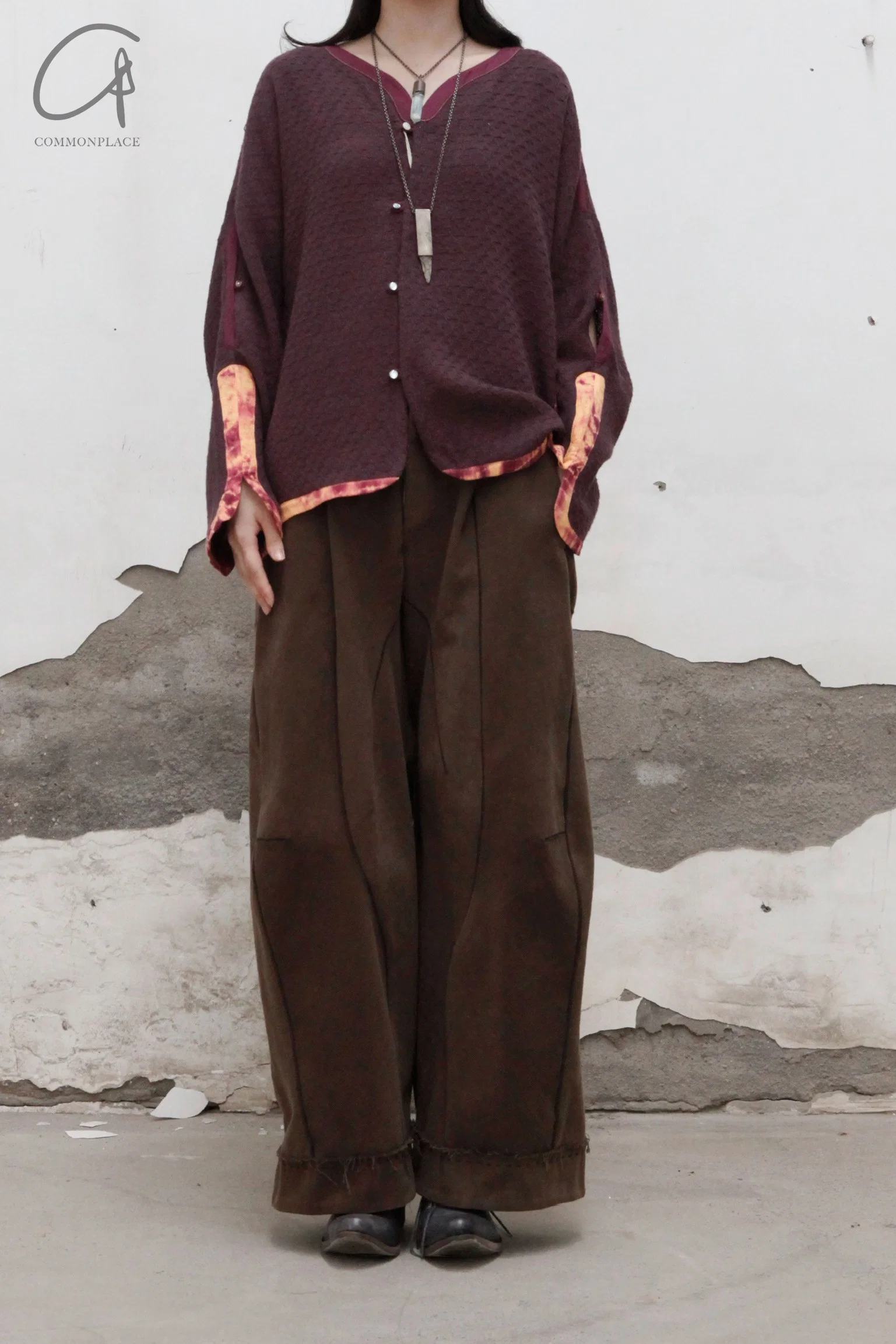 pengtai cotton and wool blended double pleated wide cotton twill pants M022 - Image 33