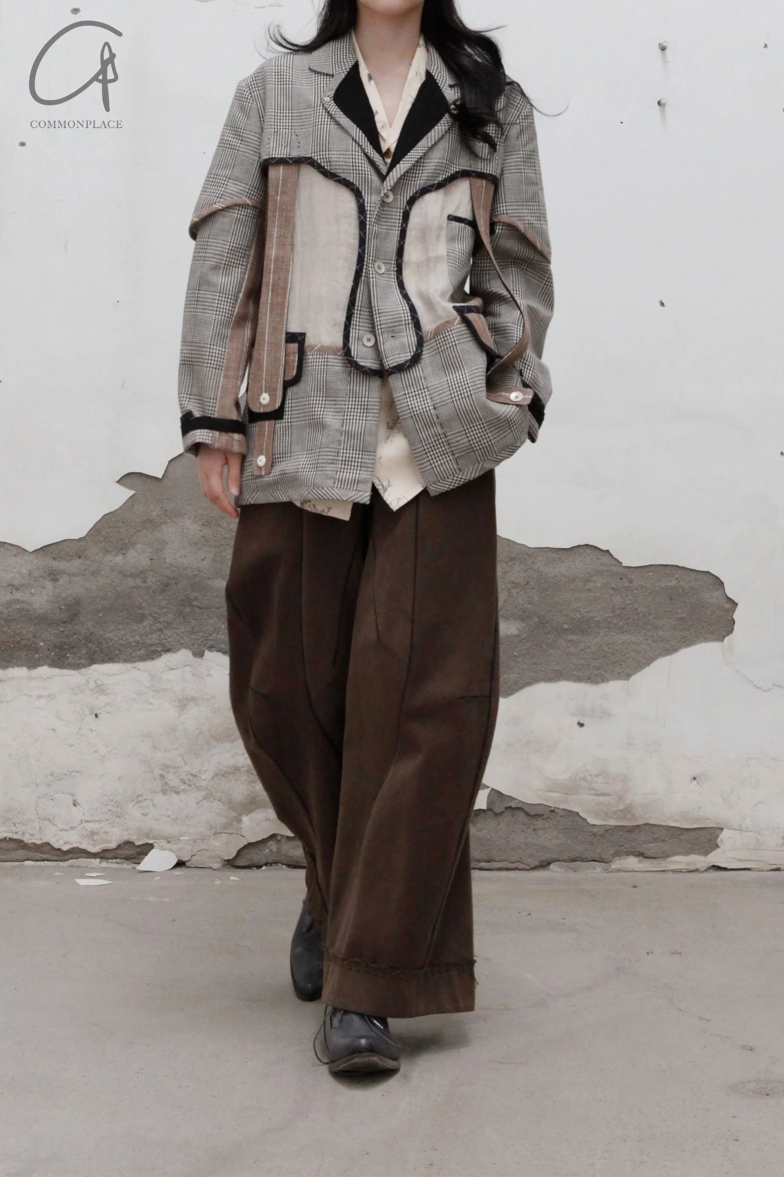 pengtai cotton and wool blended double pleated wide cotton twill pants M022 - Image 35