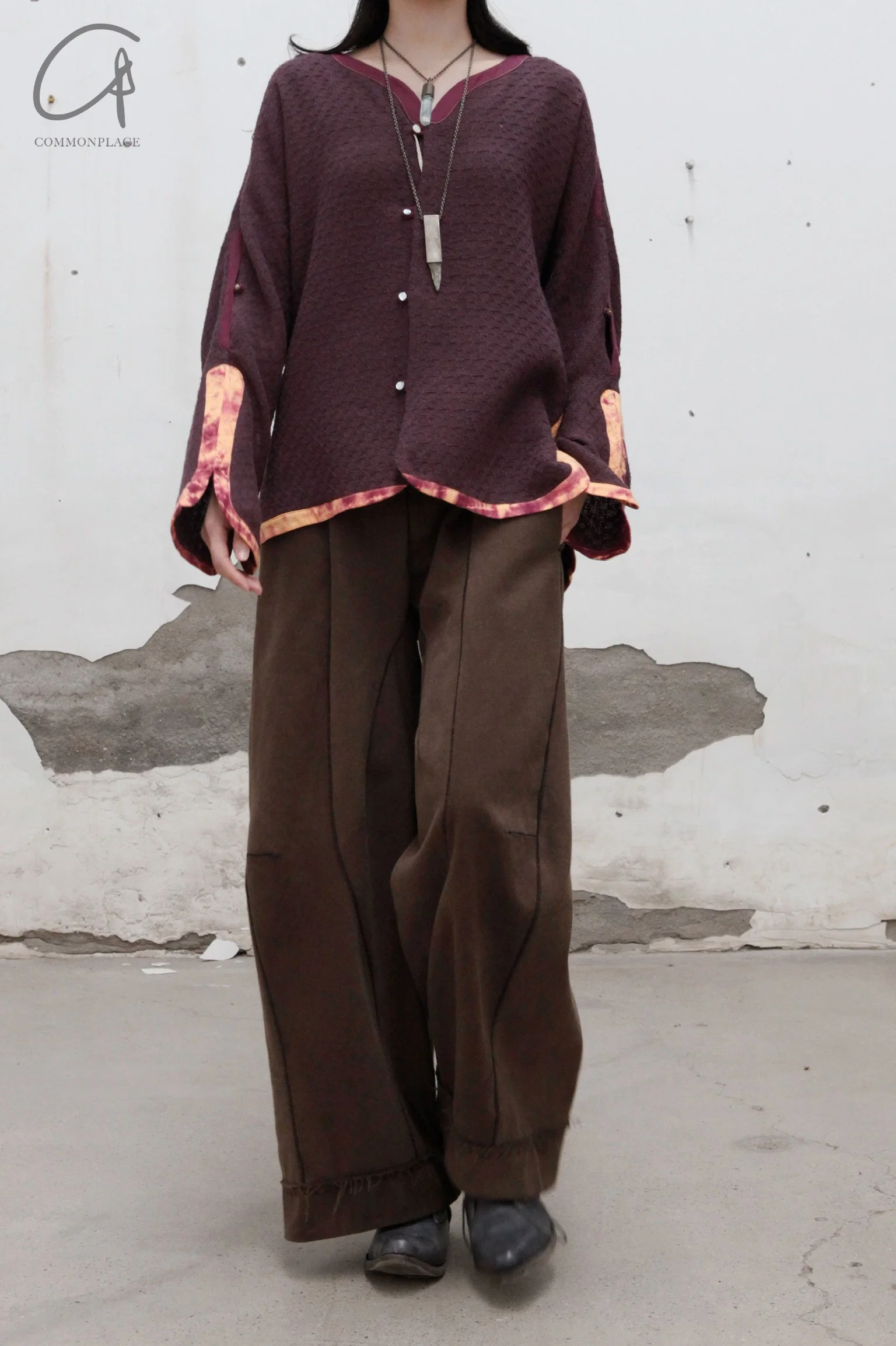 pengtai cotton and wool blended double pleated wide cotton twill pants M022 - Image 41