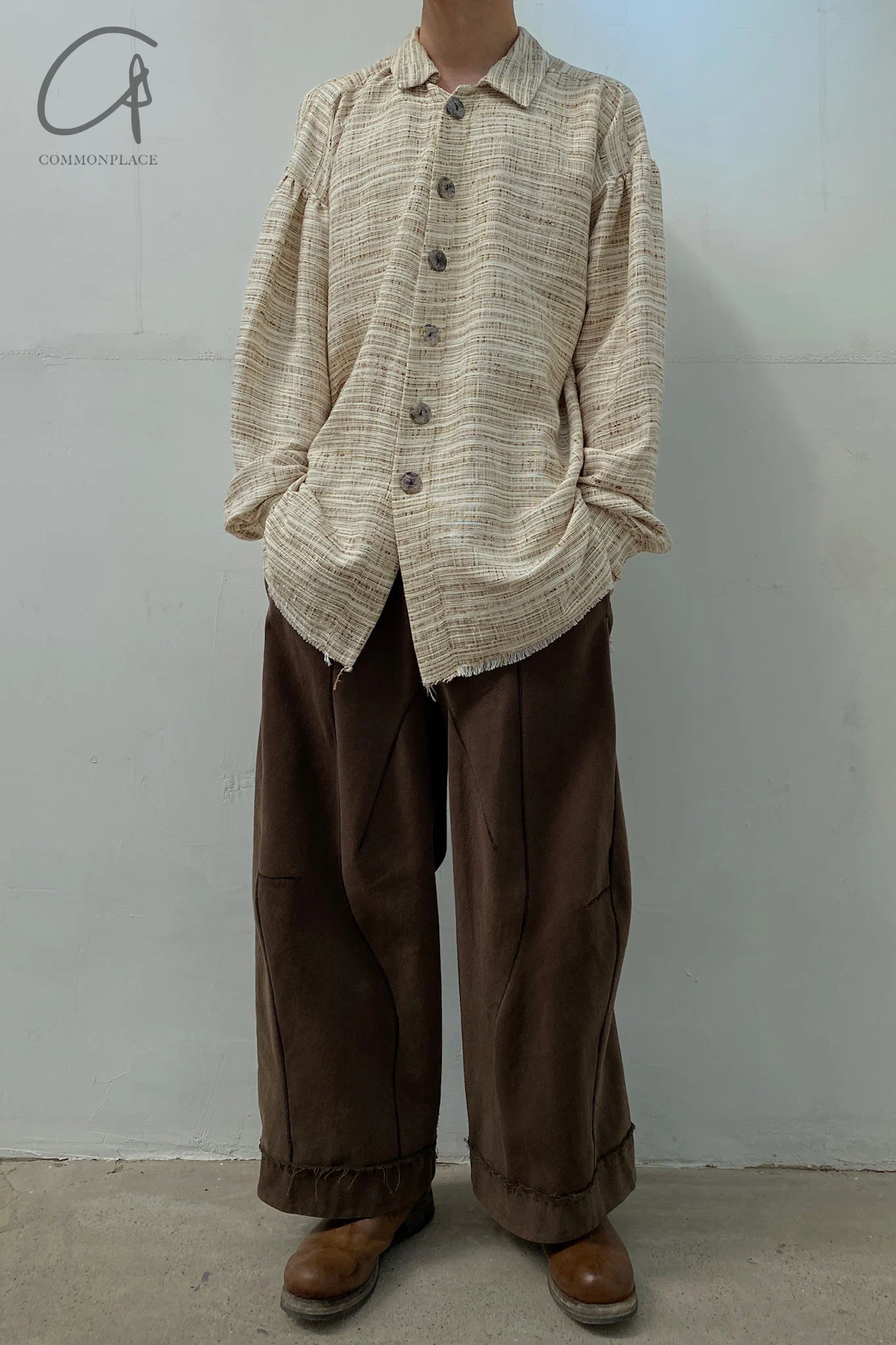pengtai cotton and wool blended double pleated wide cotton twill pants M022 - Image 48