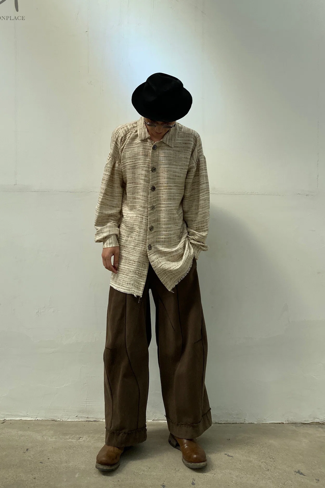 pengtai cotton and wool blended double pleated wide cotton twill pants M022 - Image 49
