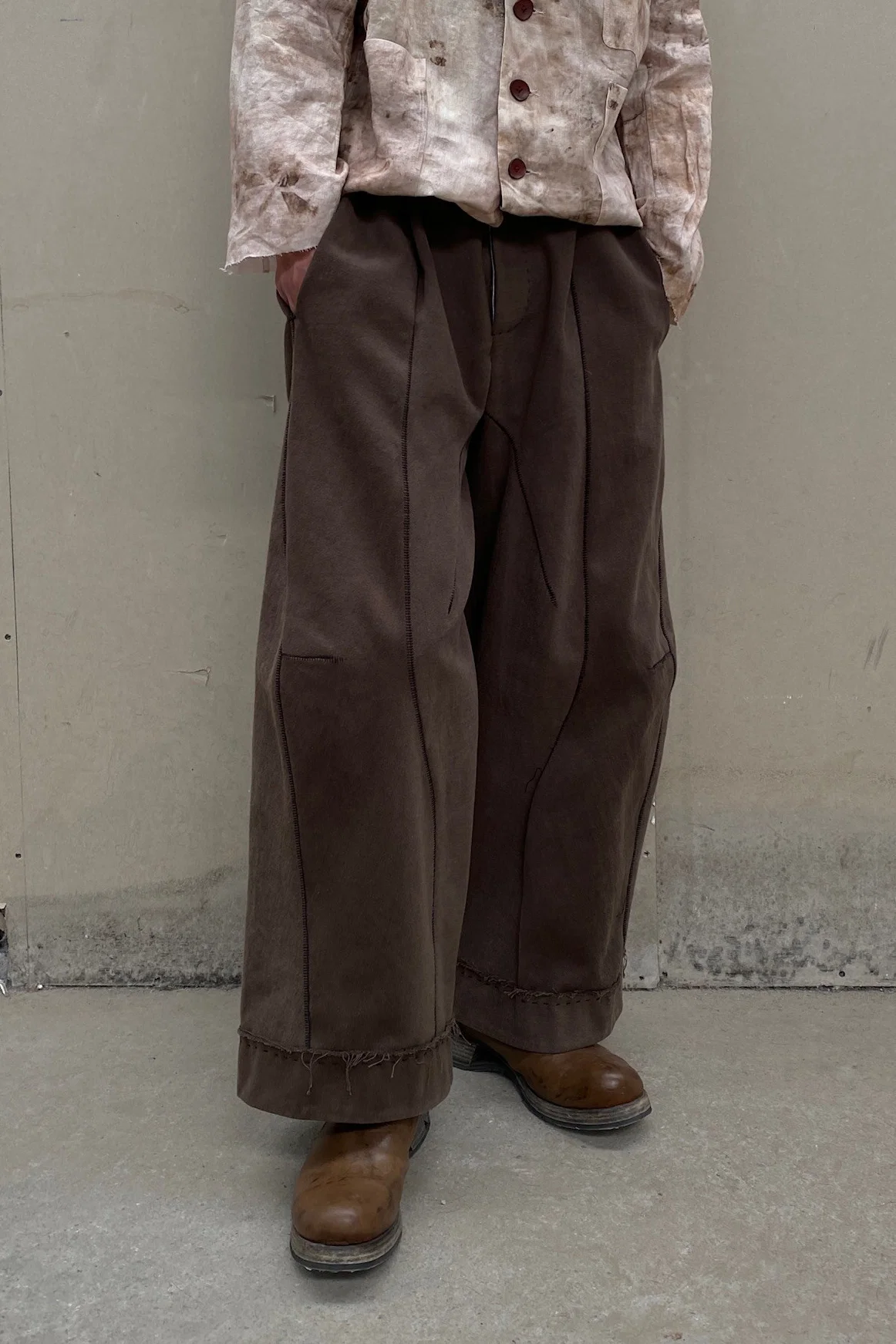 pengtai cotton and wool blended double pleated wide cotton twill pants M022 - Image 5