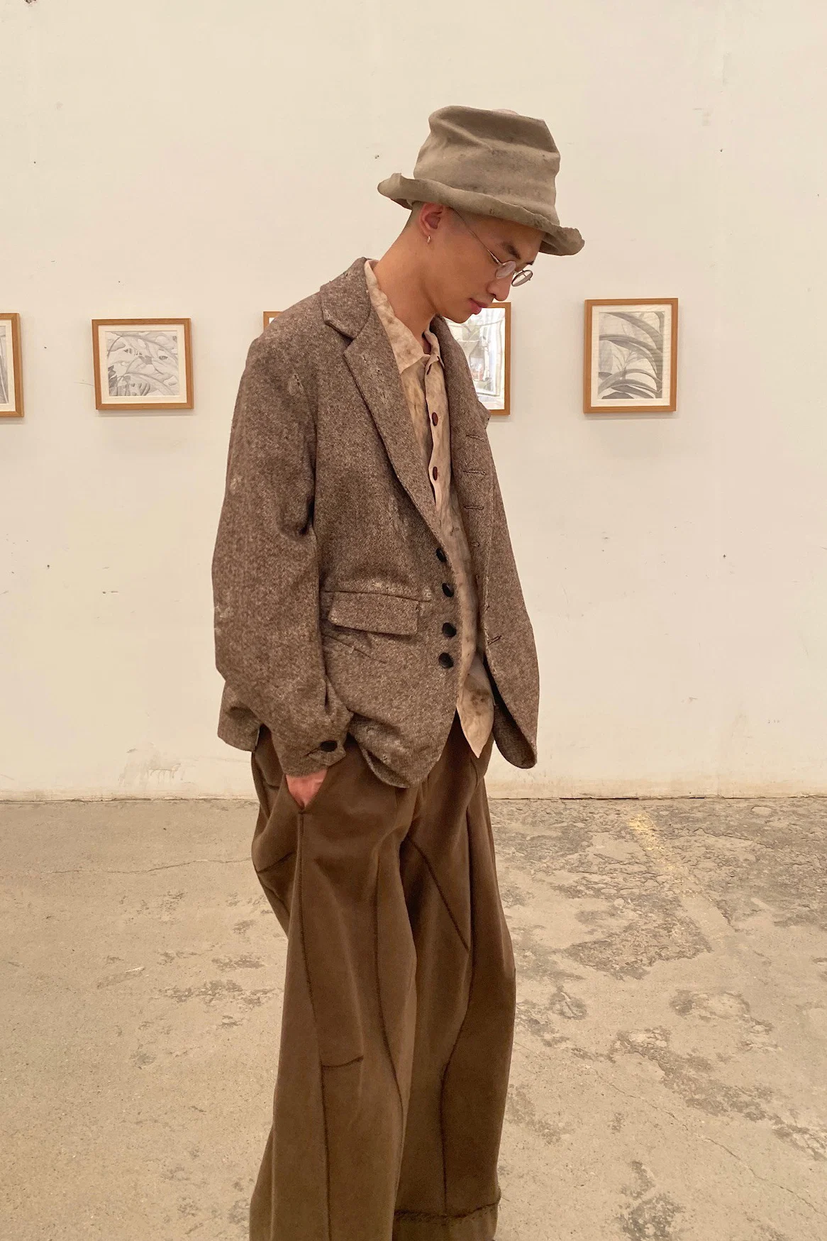 pengtai cotton and wool blended double pleated wide cotton twill pants M022 - Image 51